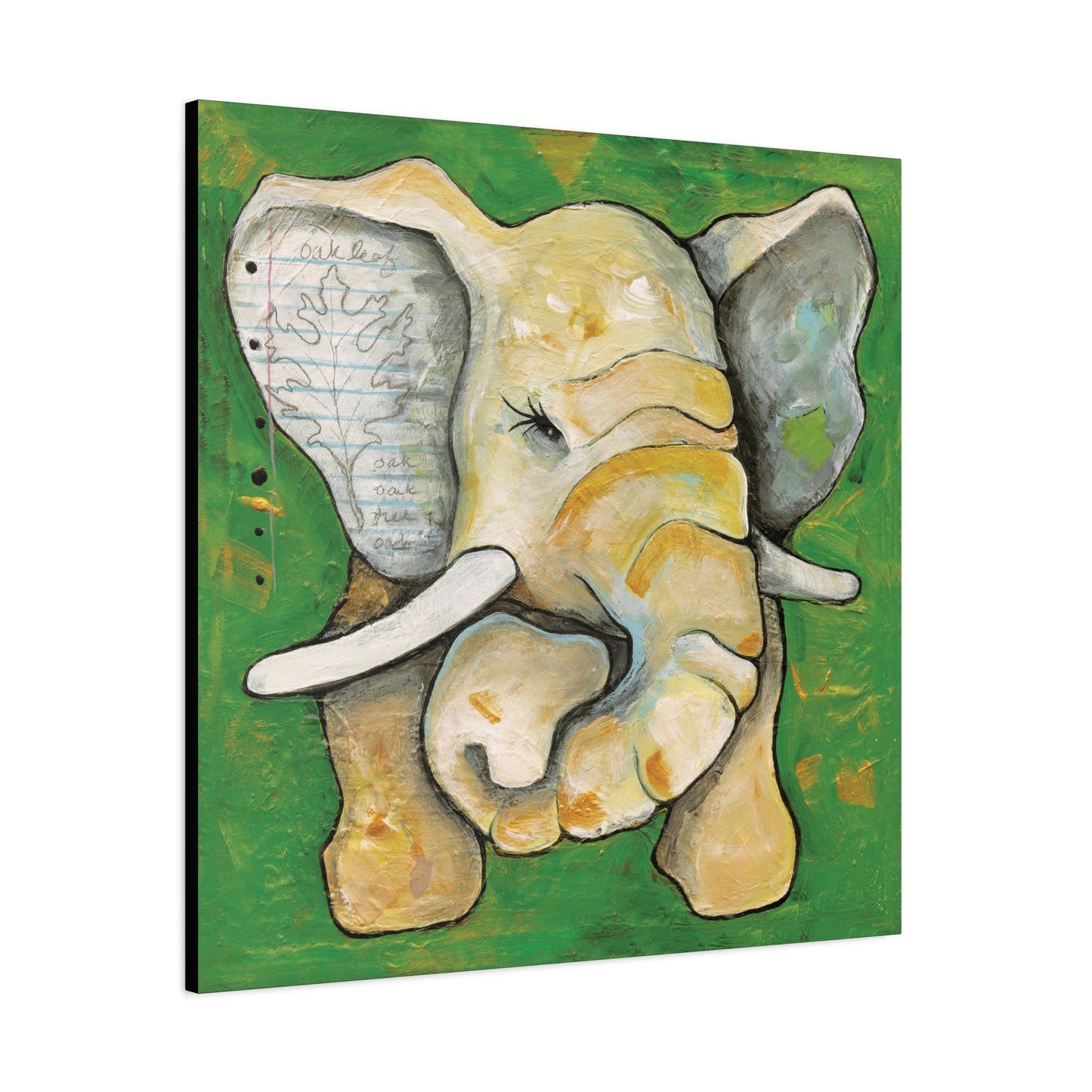 "Oak Leaf Elephant" Unframed Canvas Black Edge Reproduction by Zabrina Fine Art