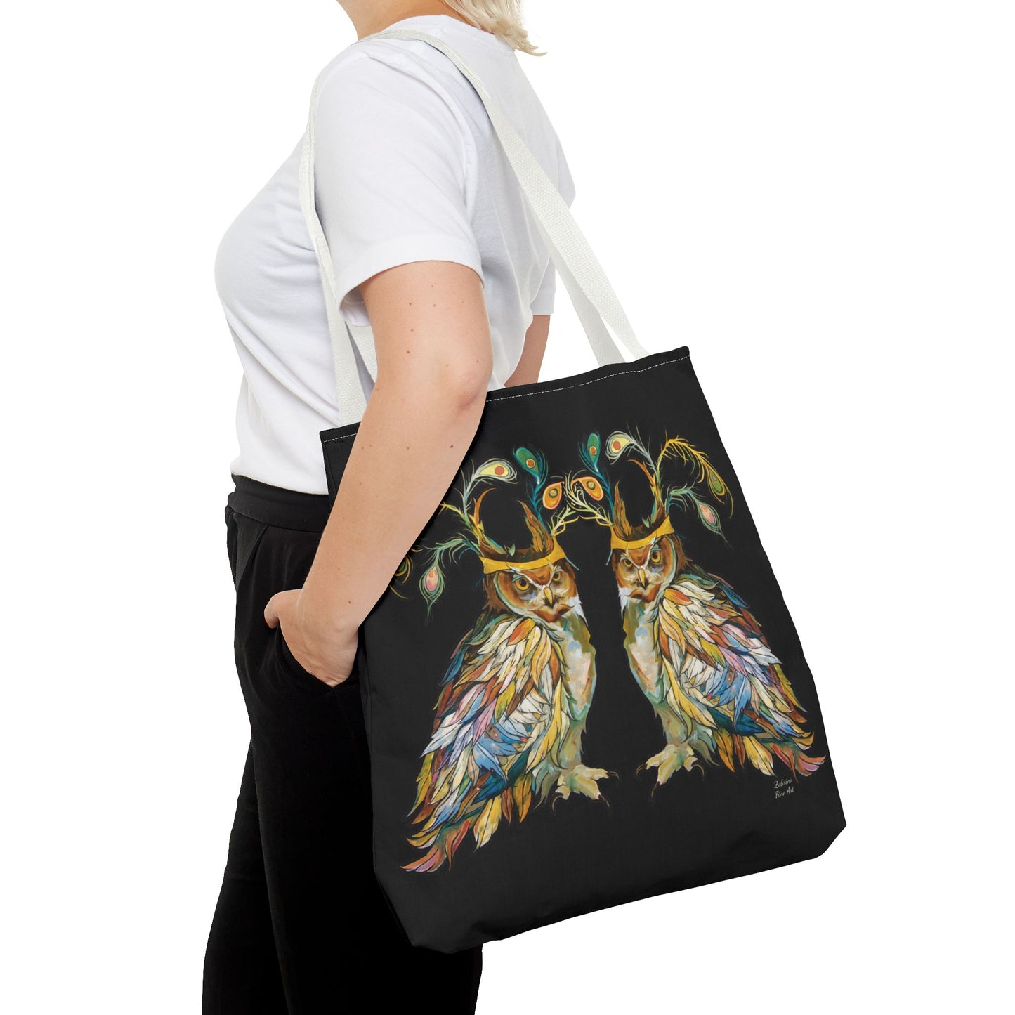 "Two Owls" Tote Bag Black by Zabrina Fine Art