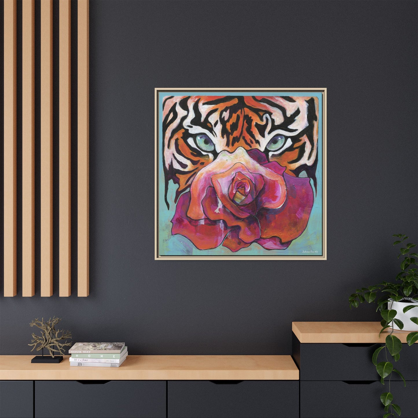 "Tiger Rose" Framed Canvas Fine Art Reproduction by Zabrina Fine Art