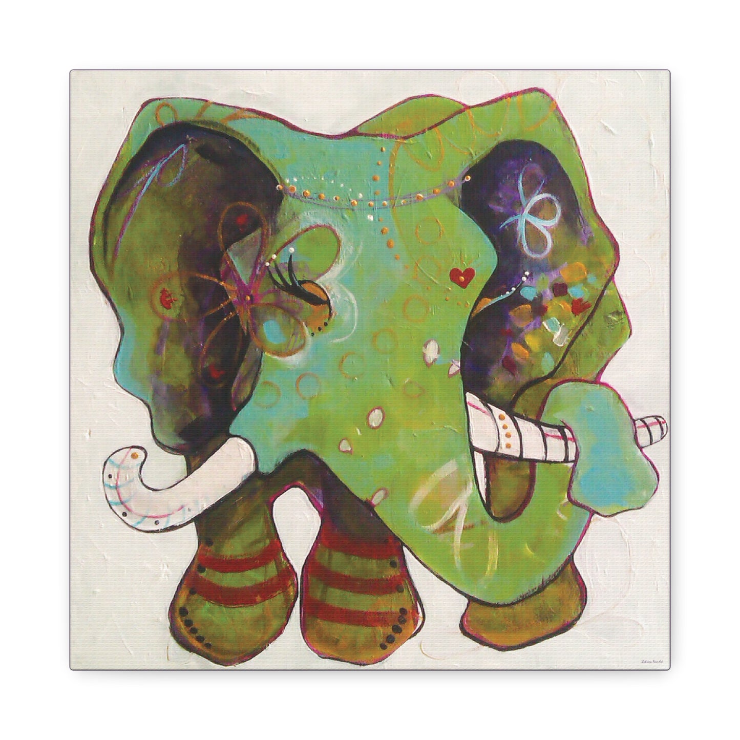 "Green Elephant" Unframed Canvas Bossanova Purple Edge Reproduction by Zabrina Fine Art