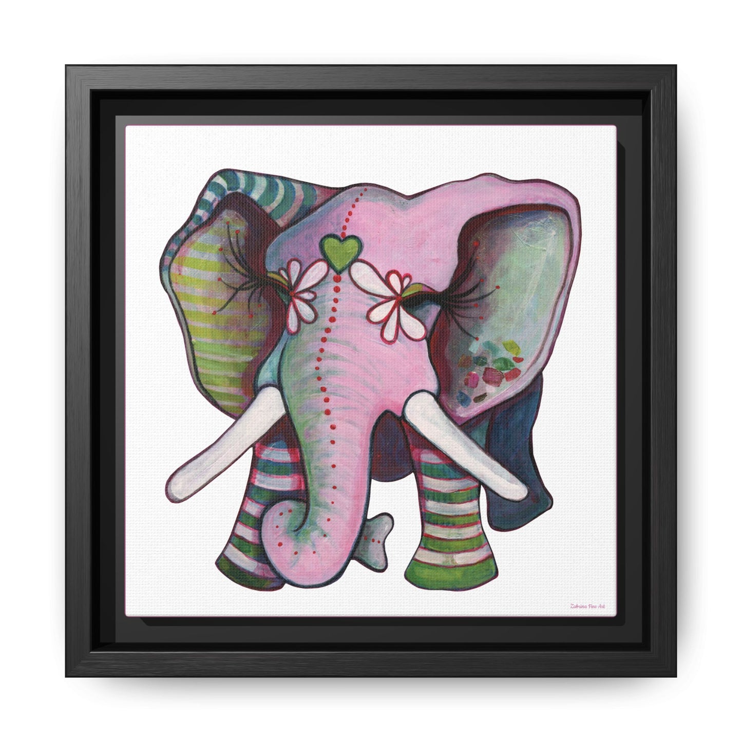 "Green Heart Elephant" Framed Canvas Fine Art Reproduction by Zabrina Fine Art