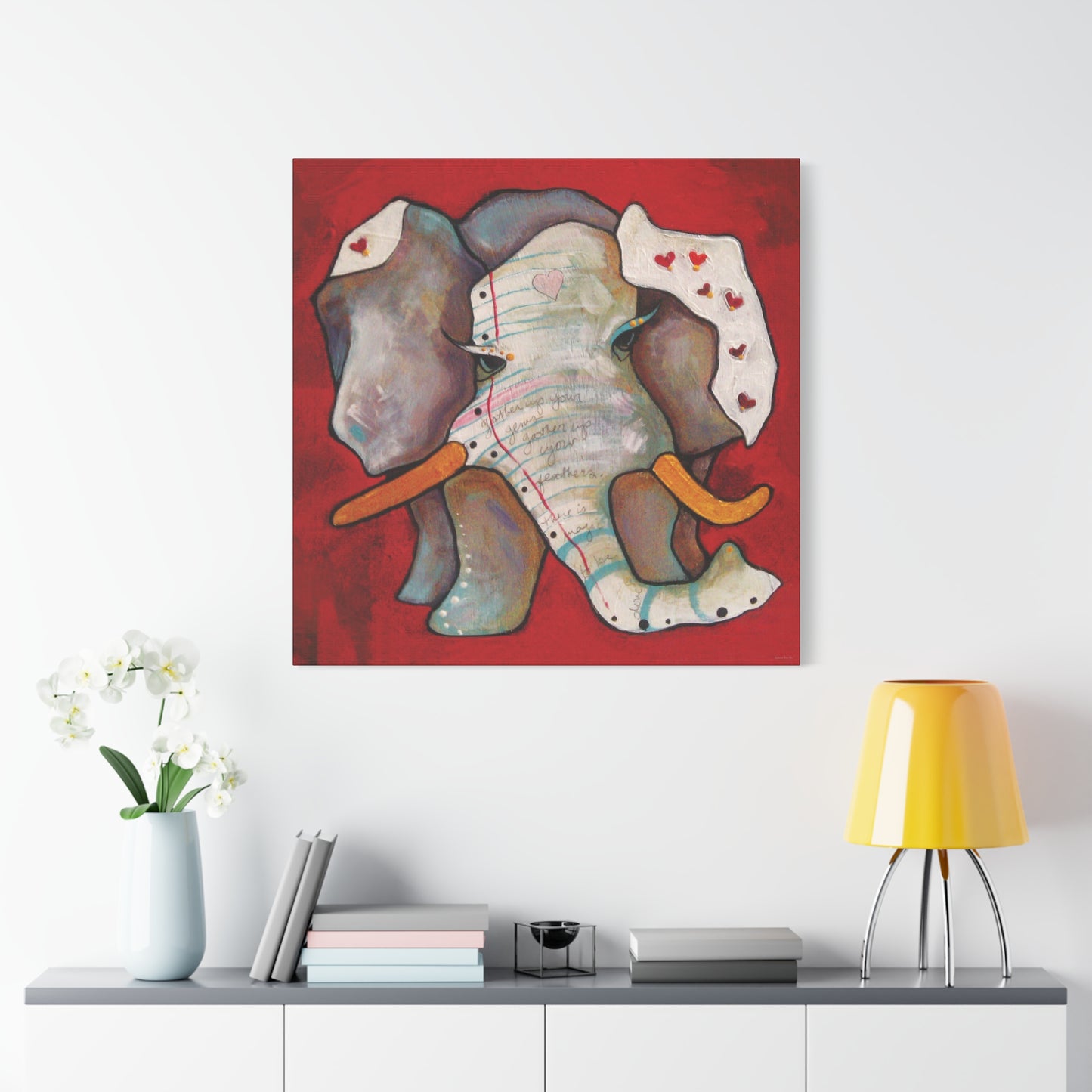 "Red Heart Elephant" Unframed Canvas Black Edge Reproduction by Zabrina Fine Art