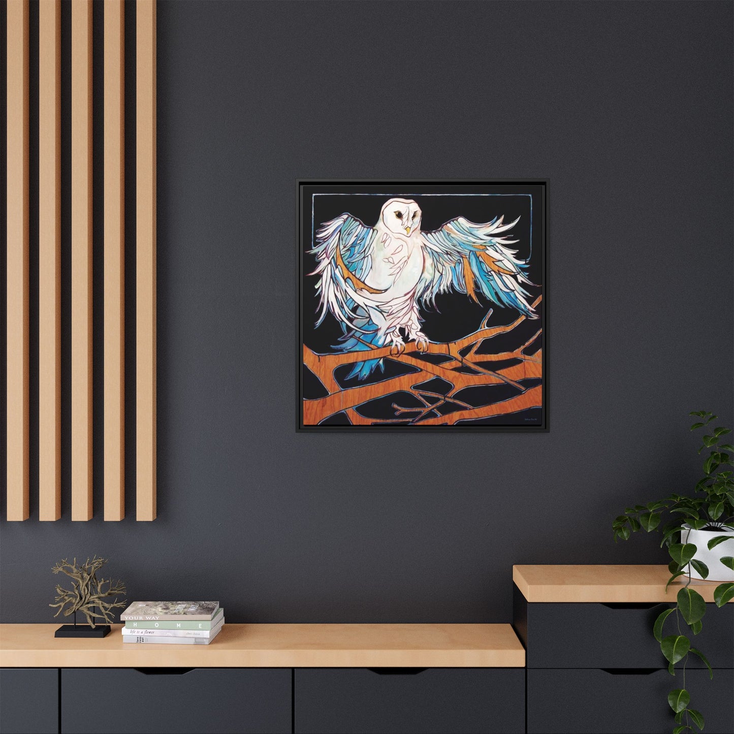 "Blue Owl" Framed Canvas Fine Art Reproduction by Zabrina Fine Art