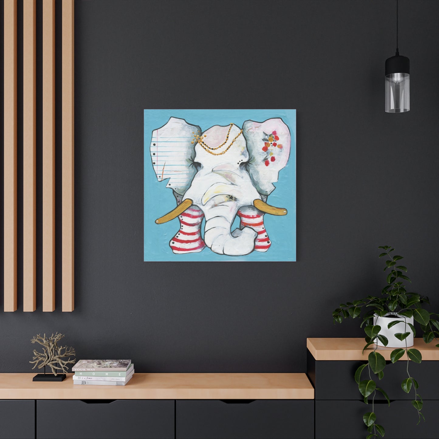 "Red Stripe Elephant" Unframed Canvas Candy Red Edge Reproduction by Zabrina Fine Art