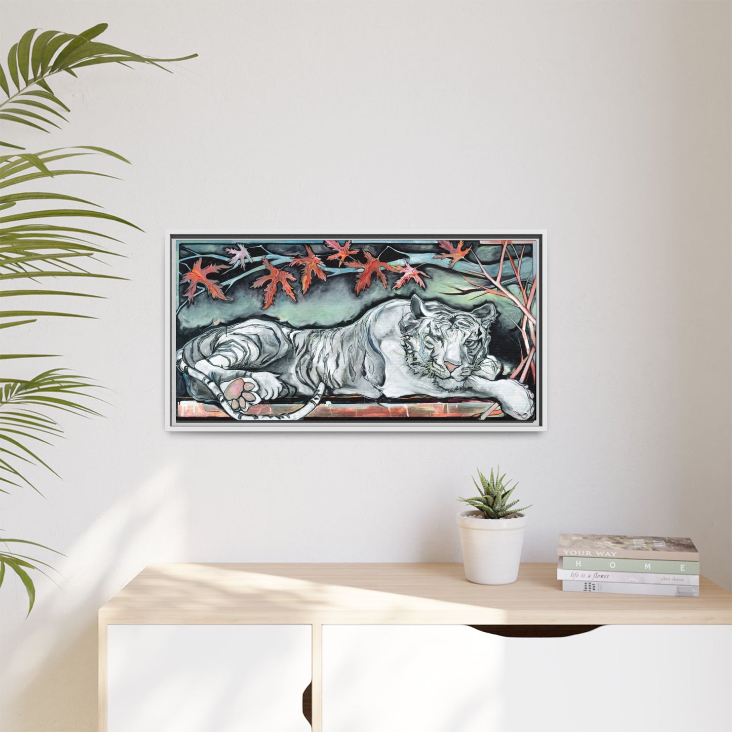 "White Tiger" Framed Canvas Fine Art Reproduction by Zabrina Fine Art