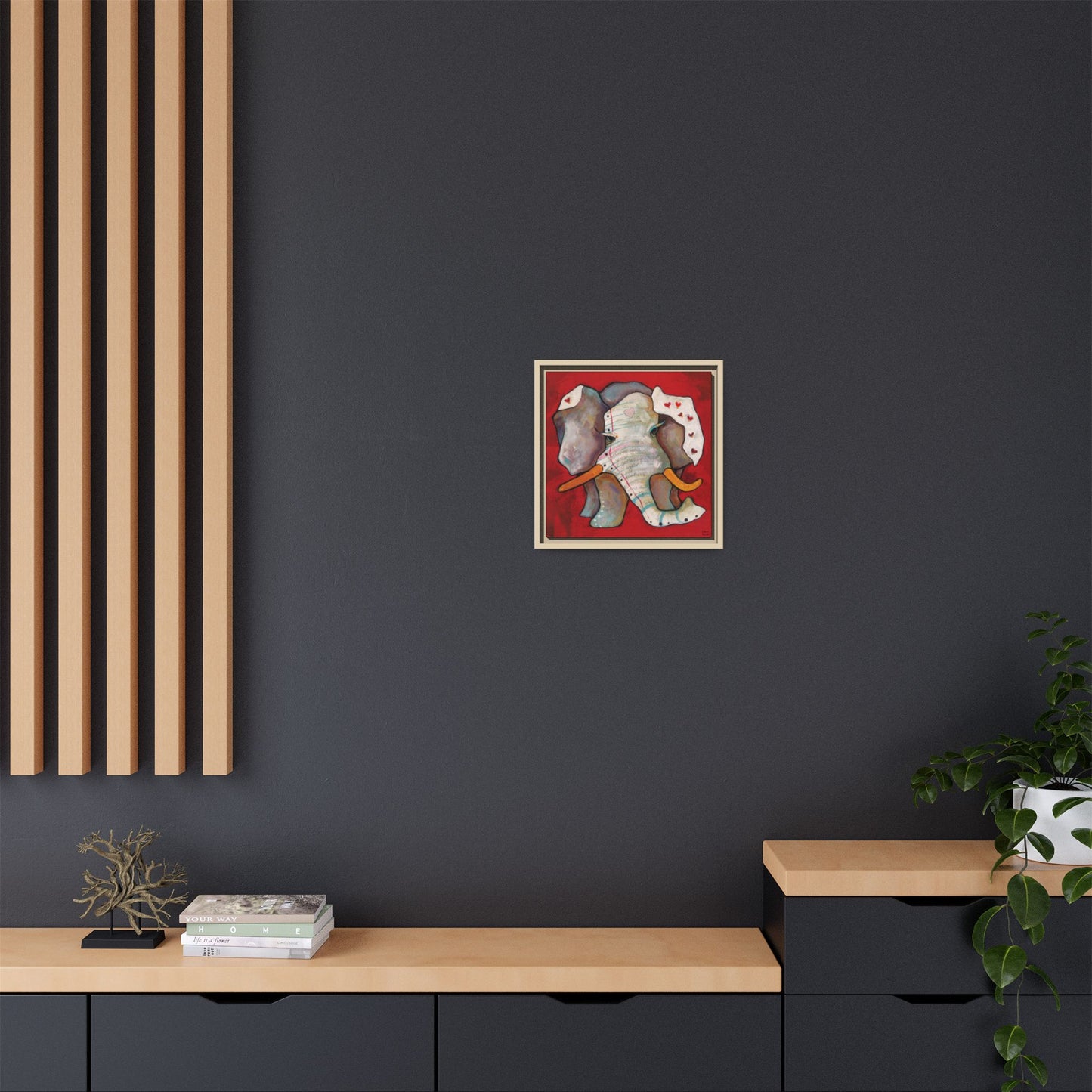 "Red Heart Elephant" Framed Canvas Fine Art Reproduction by Zabrina Fine Art