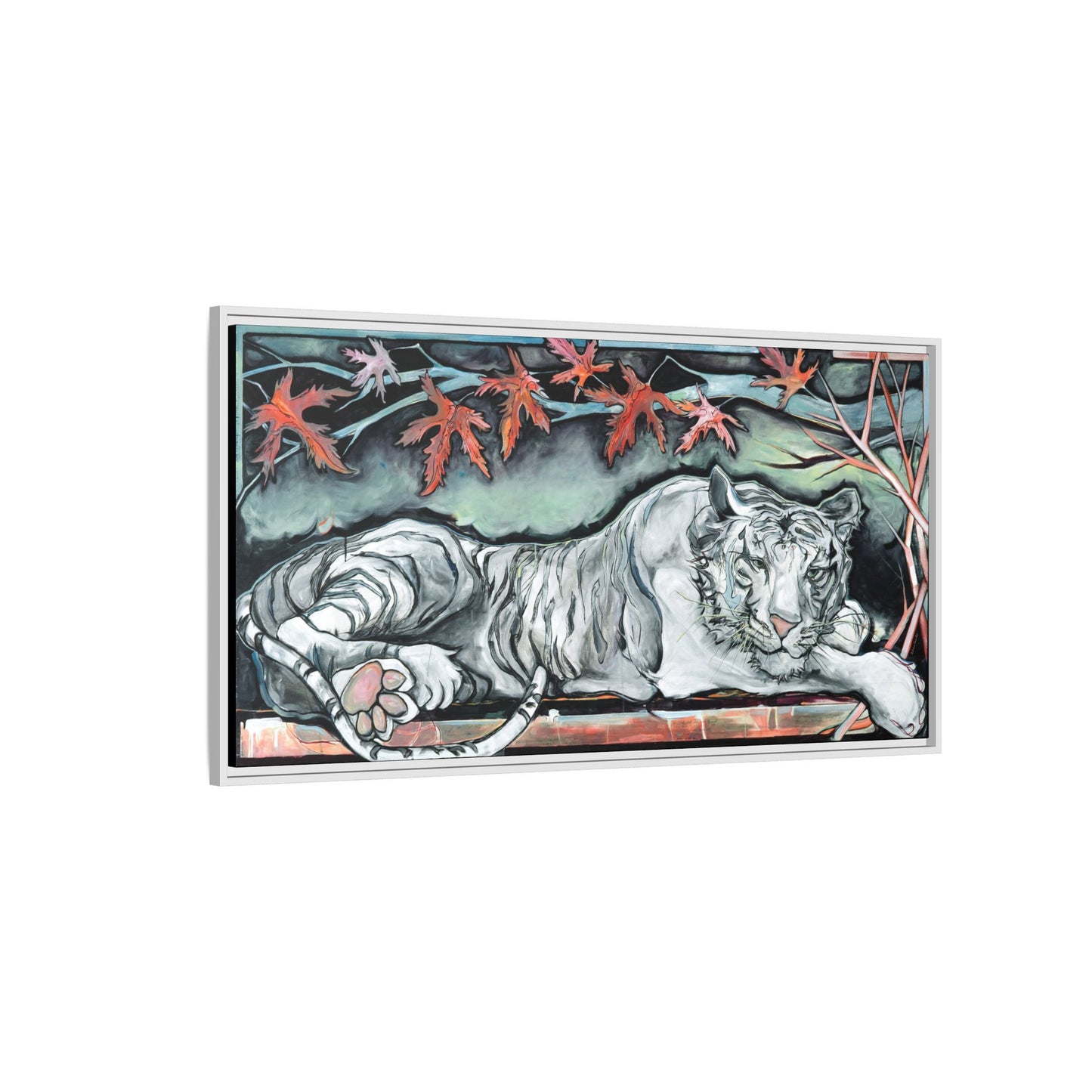 "White Tiger" Framed Canvas Fine Art Reproduction by Zabrina Fine Art