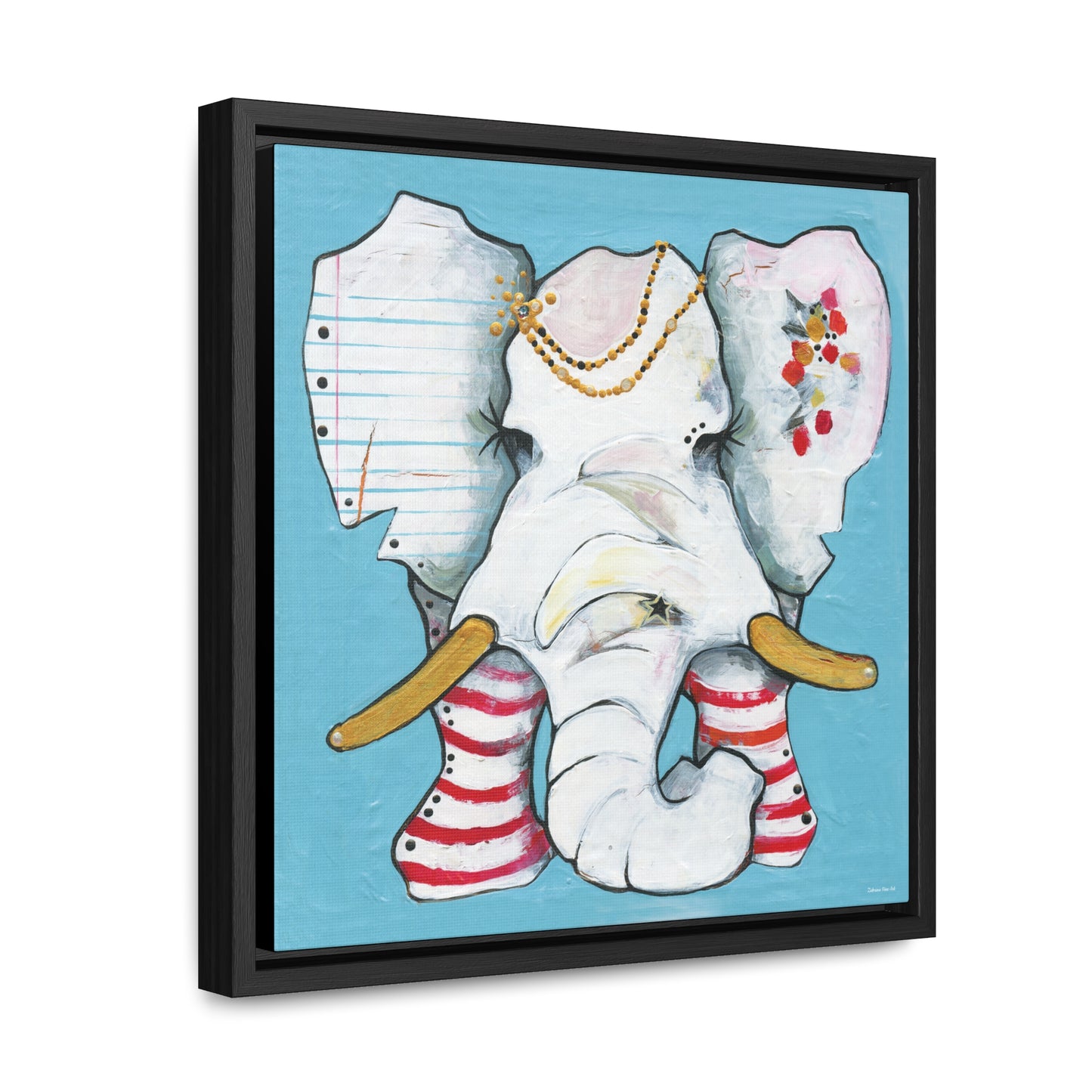 "Red Stripe Elephant" Framed Canvas Fine Art Reproduction by Zabrina Fine Art