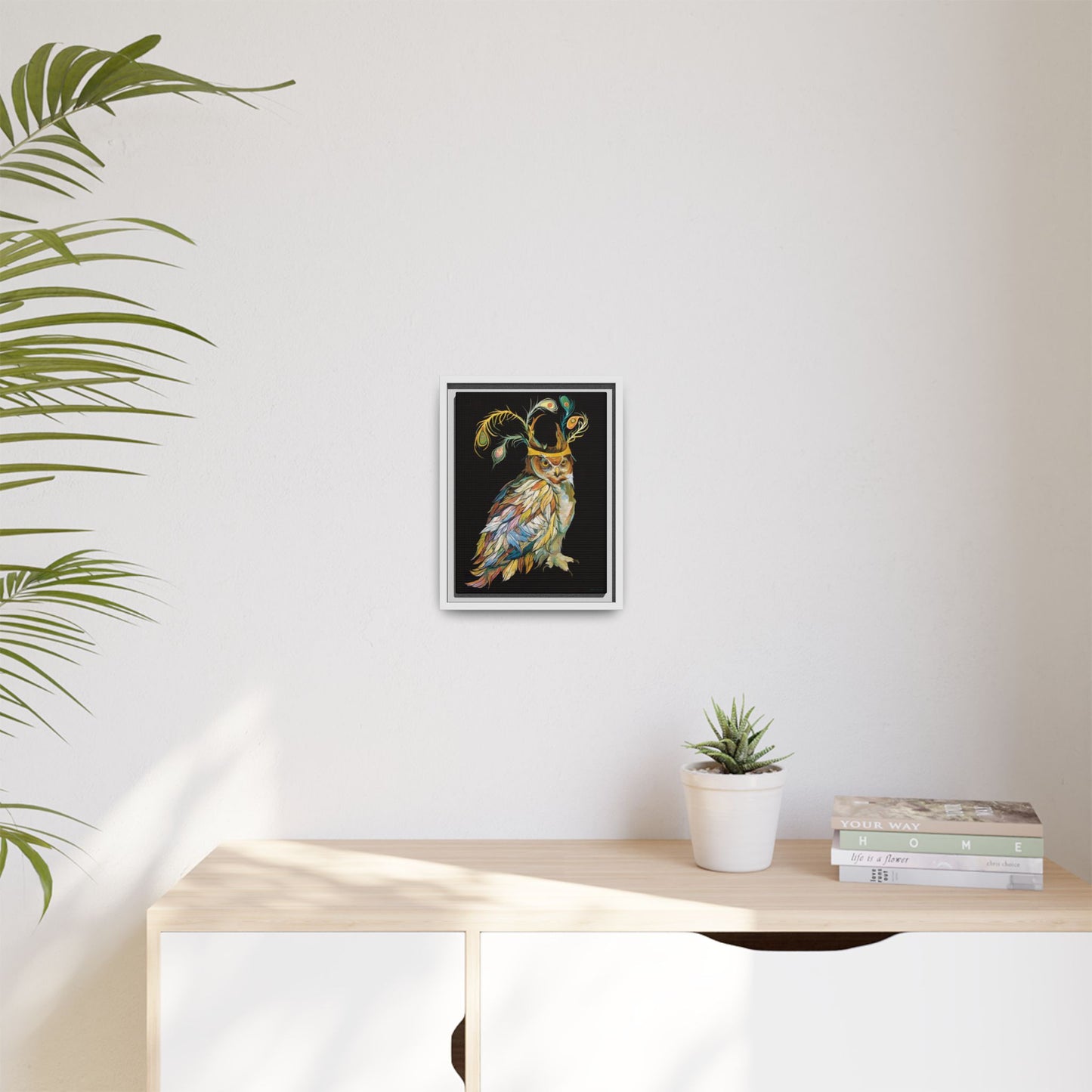 "Owl In A Peacock Crown" Framed Canvas Fine Art Reproduction by Zabrina Fine Art