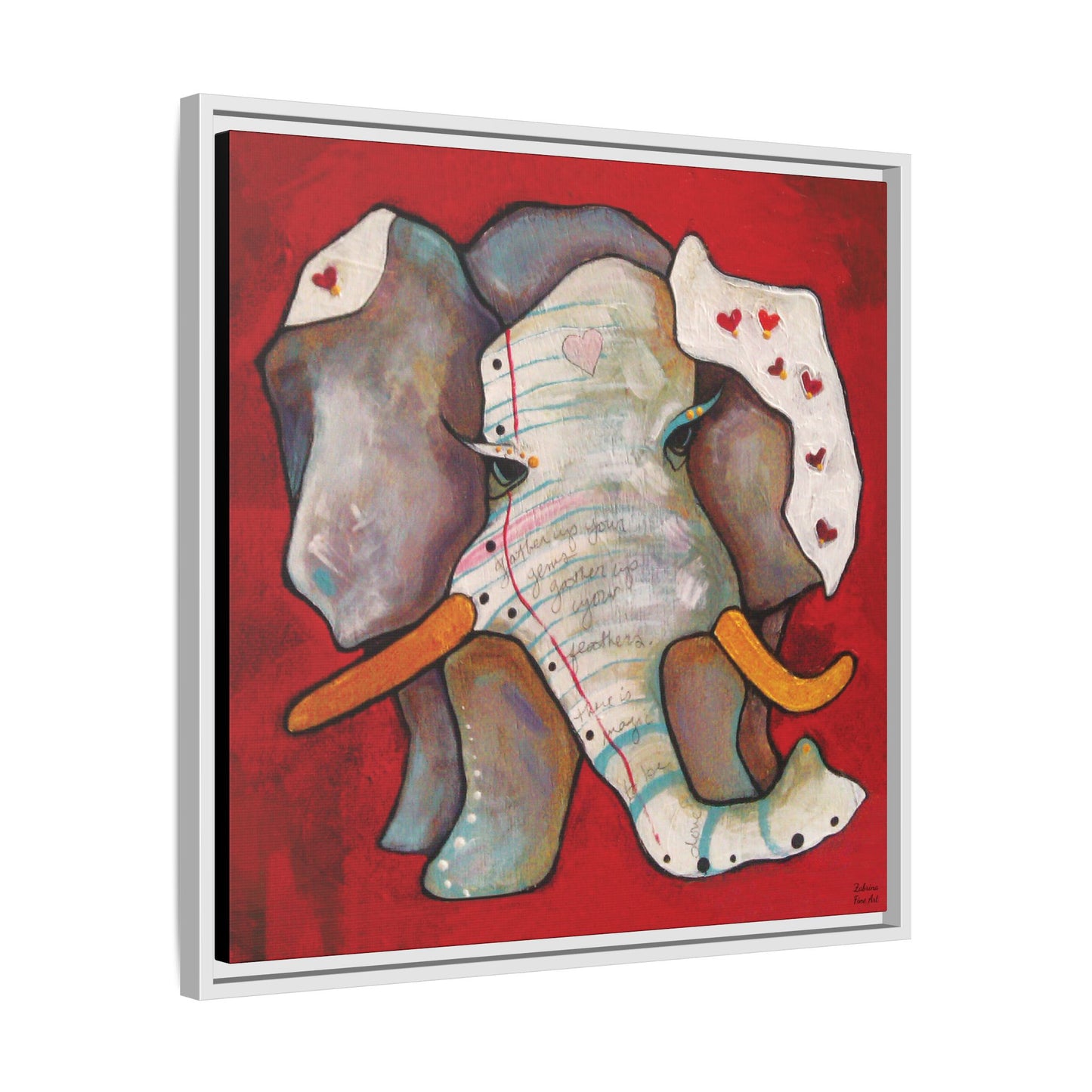 "Red Heart Elephant" Framed Canvas Fine Art Reproduction by Zabrina Fine Art
