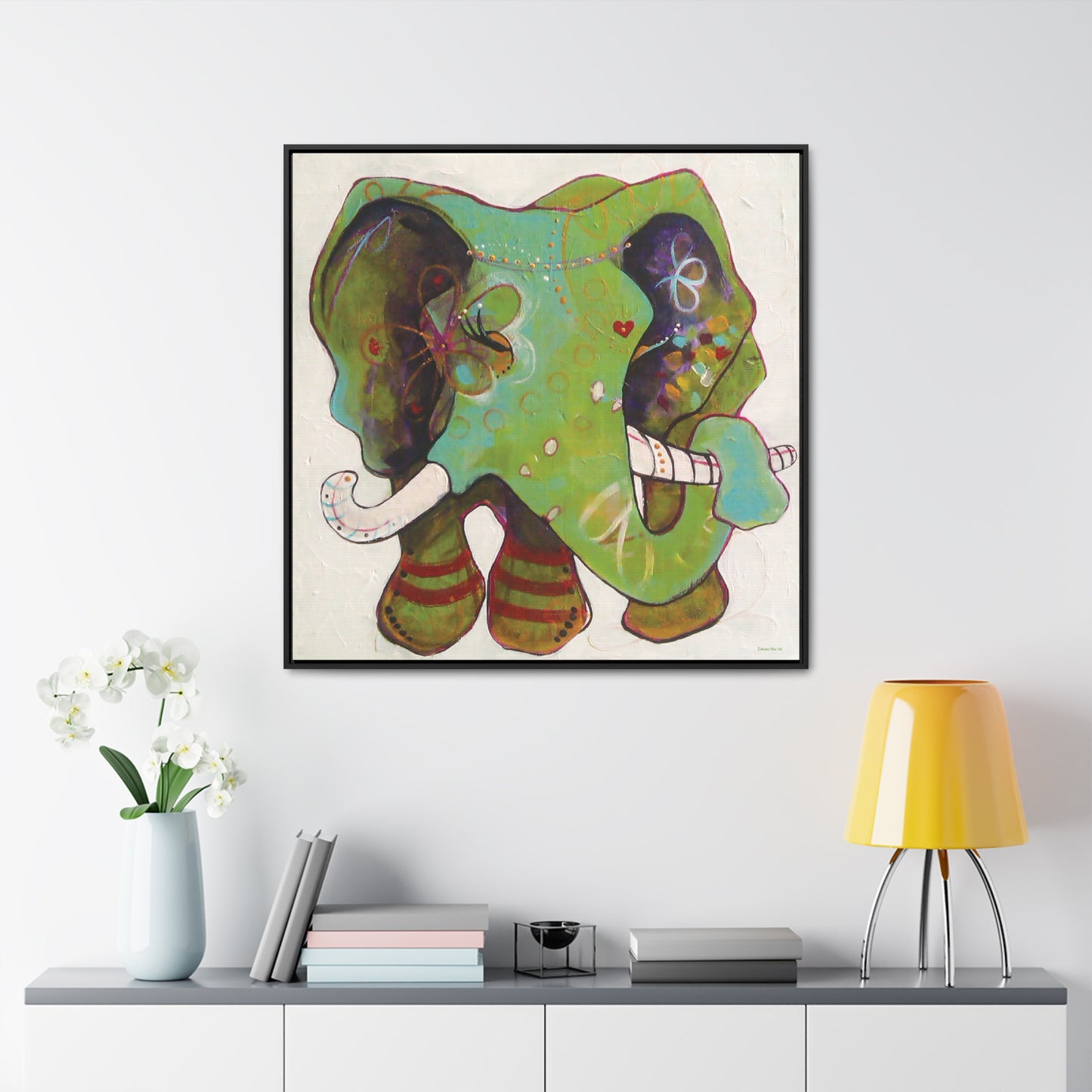 "Green Elephant" Framed Canvas Fine Art Reproduction by Zabrina Fine Art