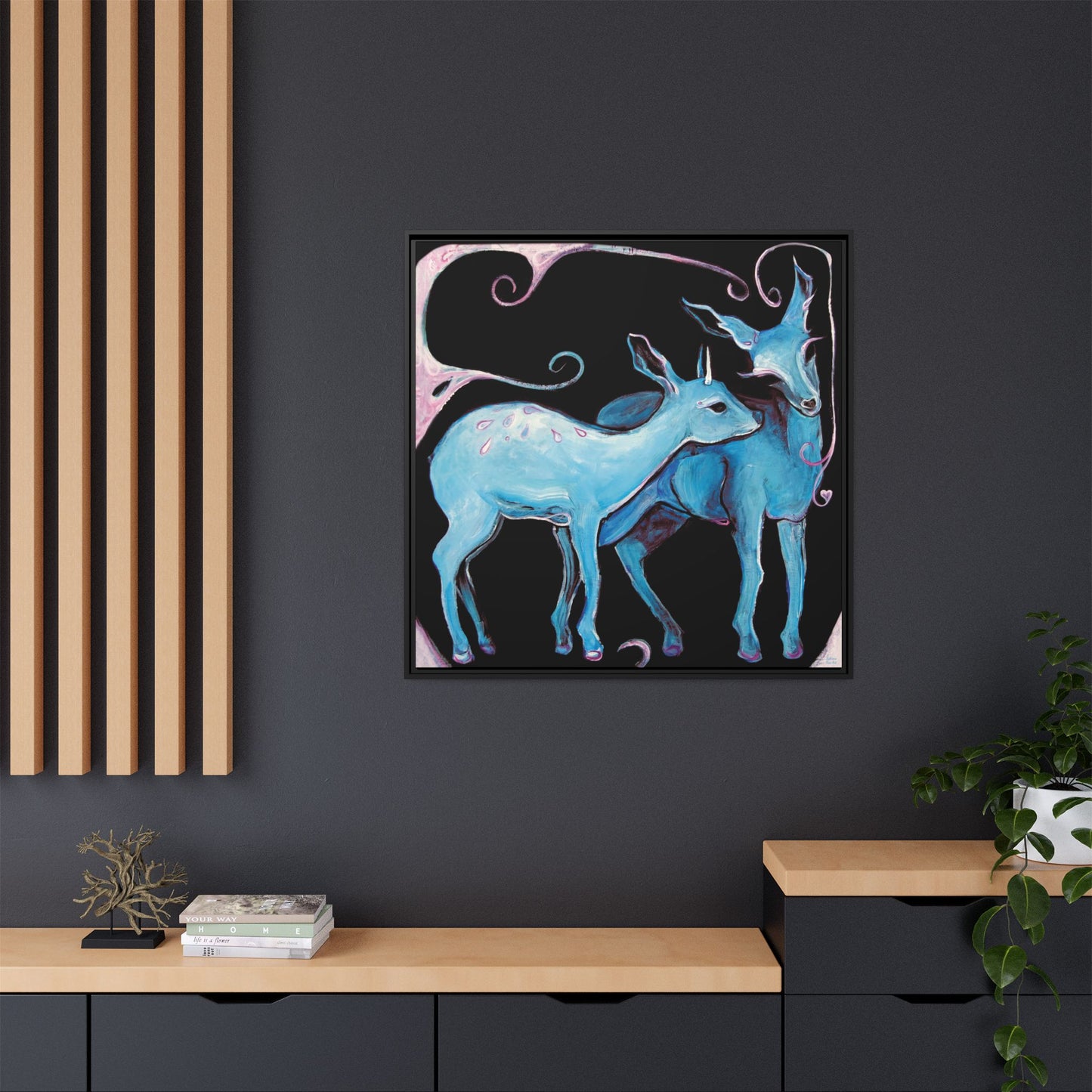 "Deer Love" Framed Canvas Fine Art Reproduction by Zabrina Fine Art