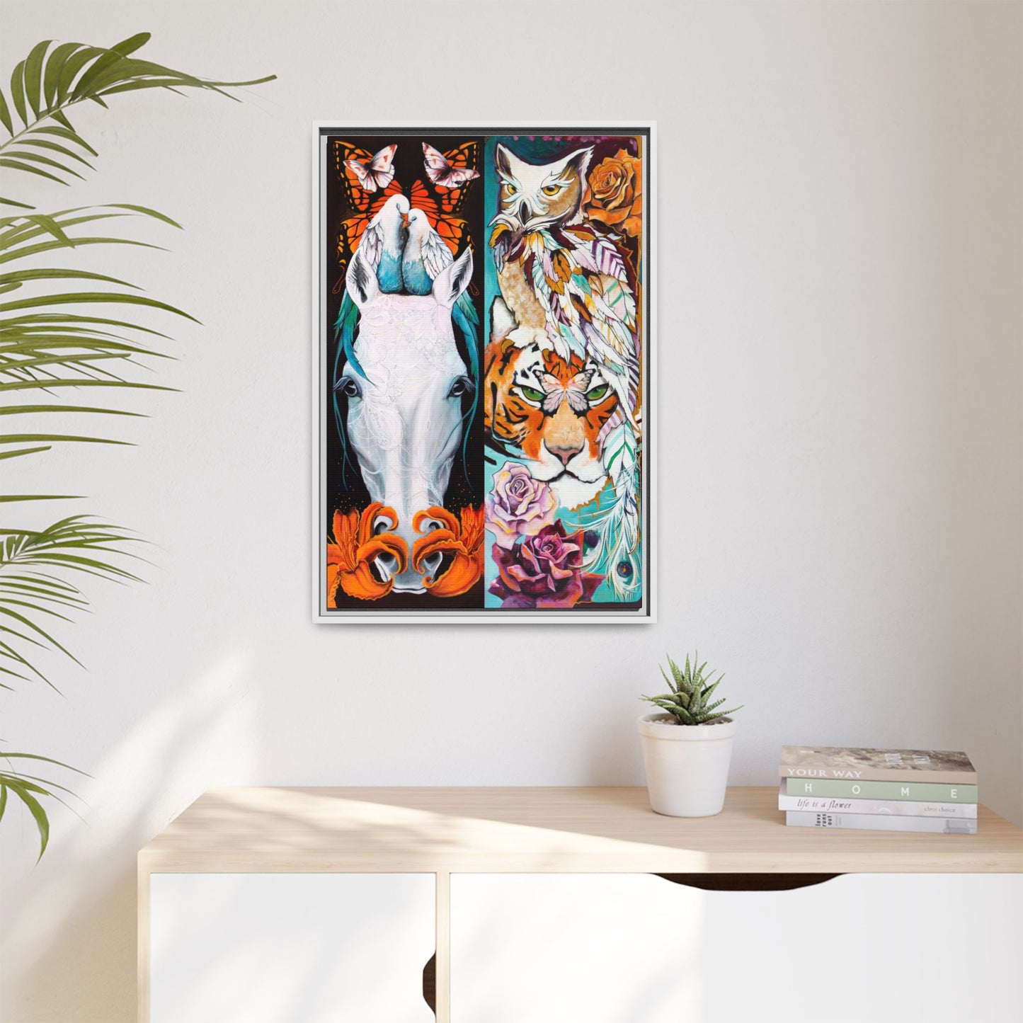 "The Tiger and The Mare" Framed Canvas Fine Art Reproduction by Zabrina Fine Art