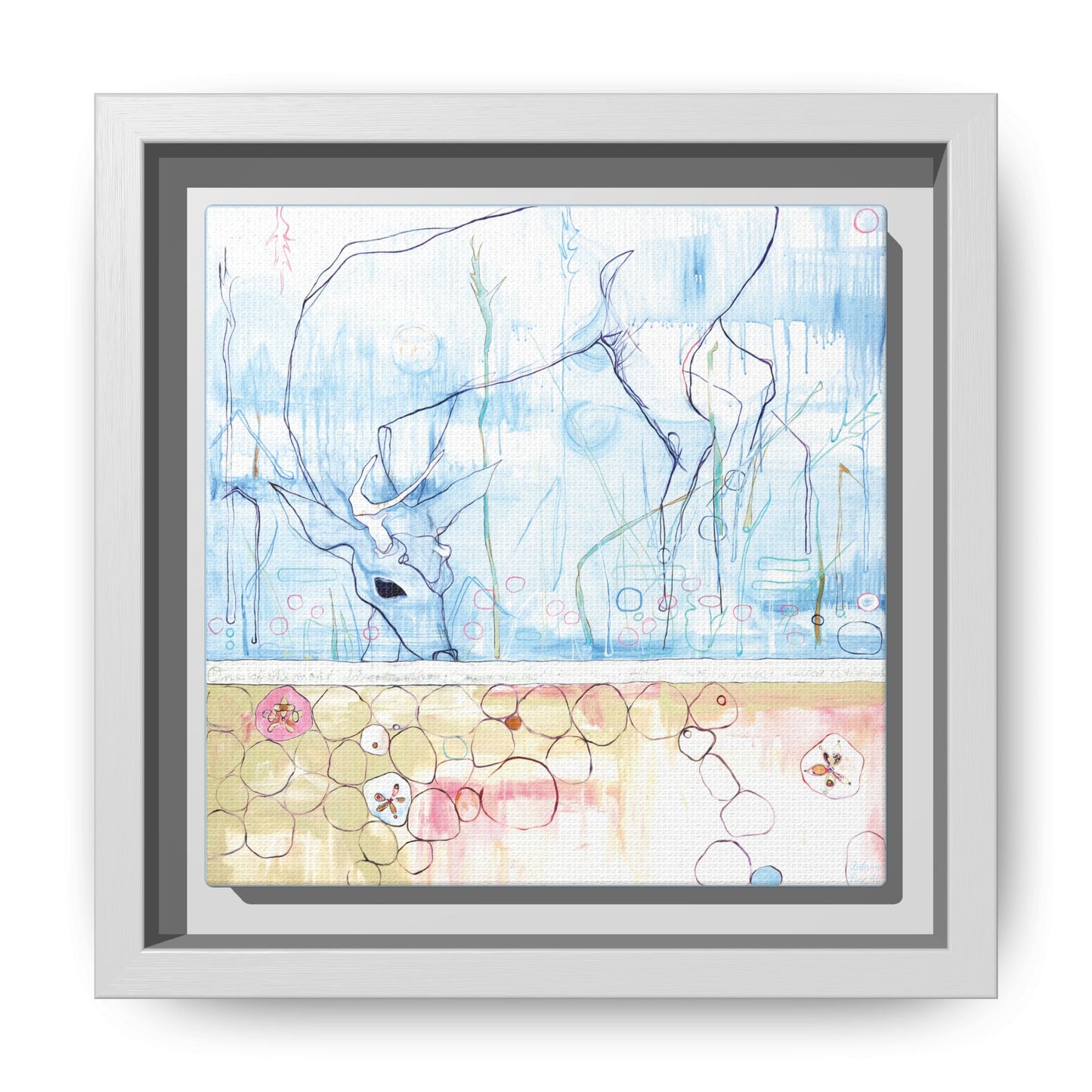 "One Antler Deer" Framed Canvas Fine Art Reproduction by Zabrina Fine Art