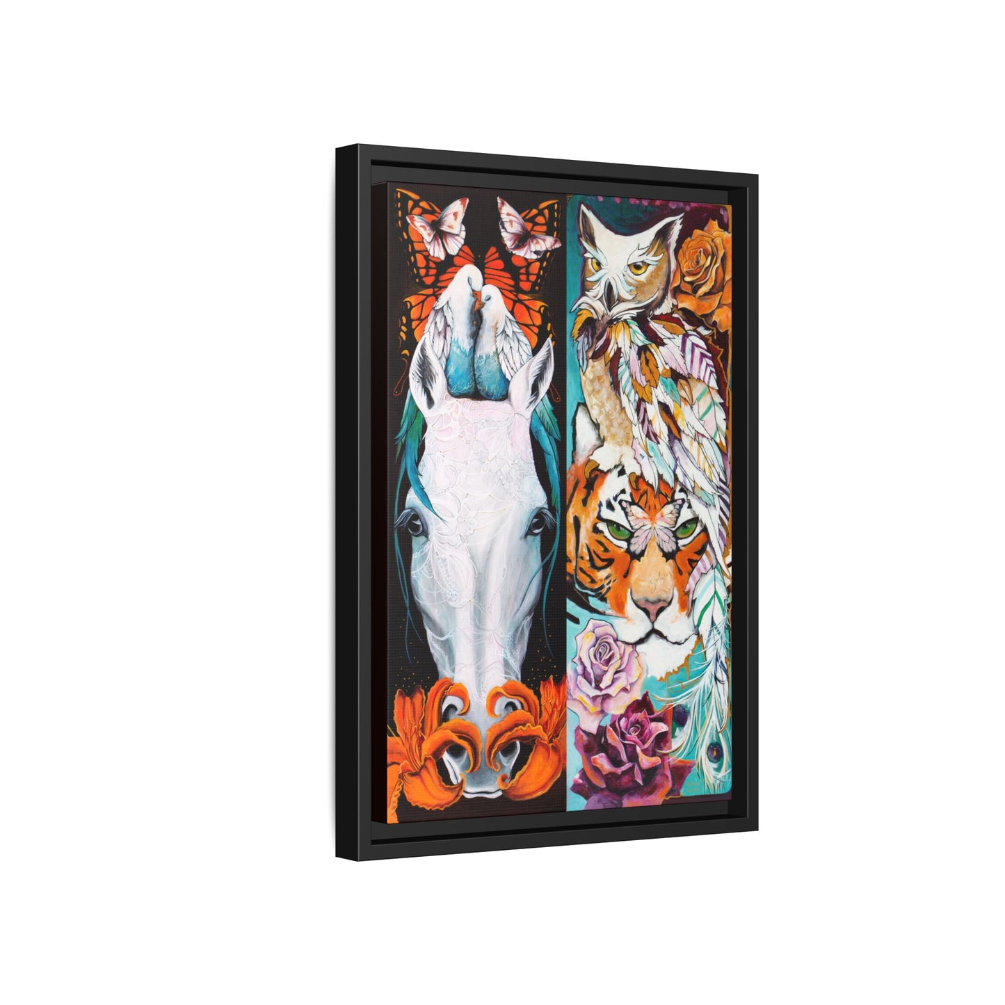 "The Tiger and The Mare" Framed Canvas Fine Art Reproduction by Zabrina Fine Art