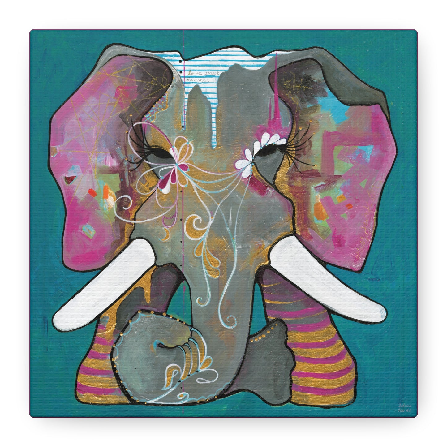 "Romeo Elephant" Unframed Canvas Hot Pink Edge Reproduction by Zabrina Fine Art