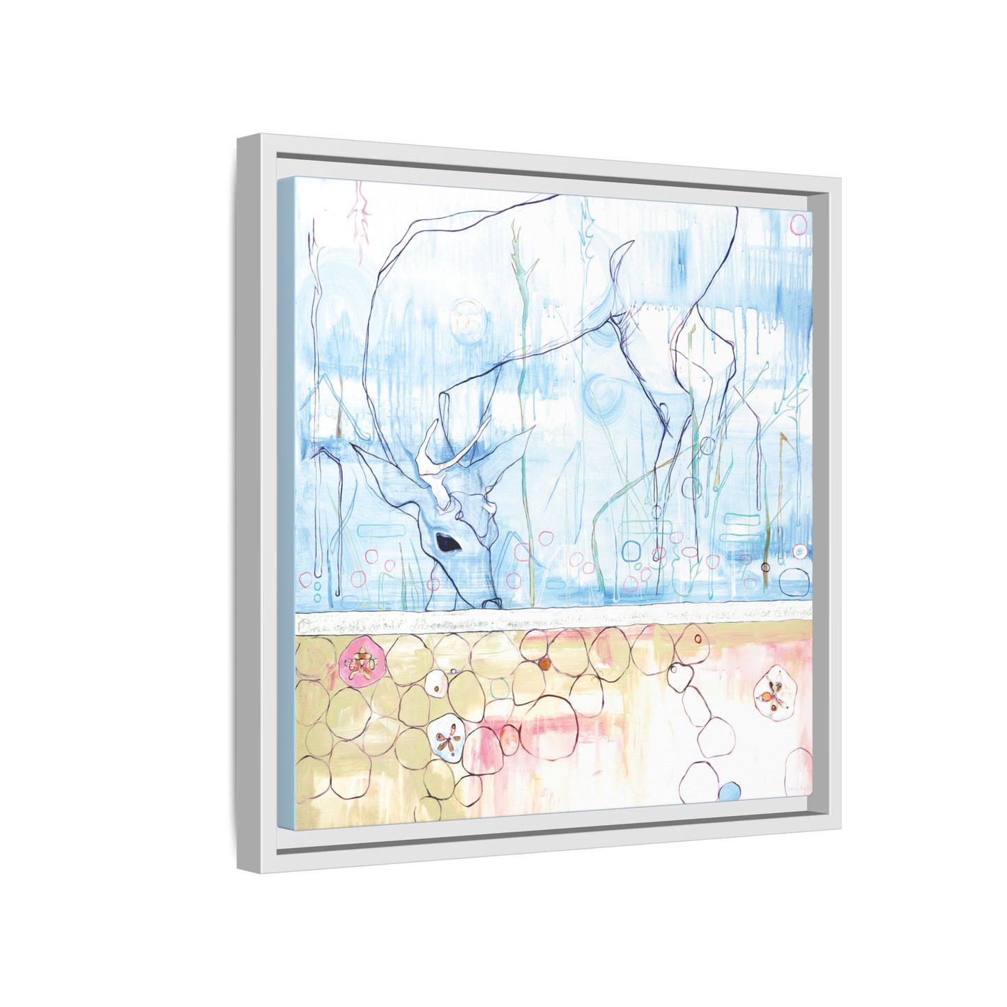 "One Antler Deer" Framed Canvas Fine Art Reproduction by Zabrina Fine Art