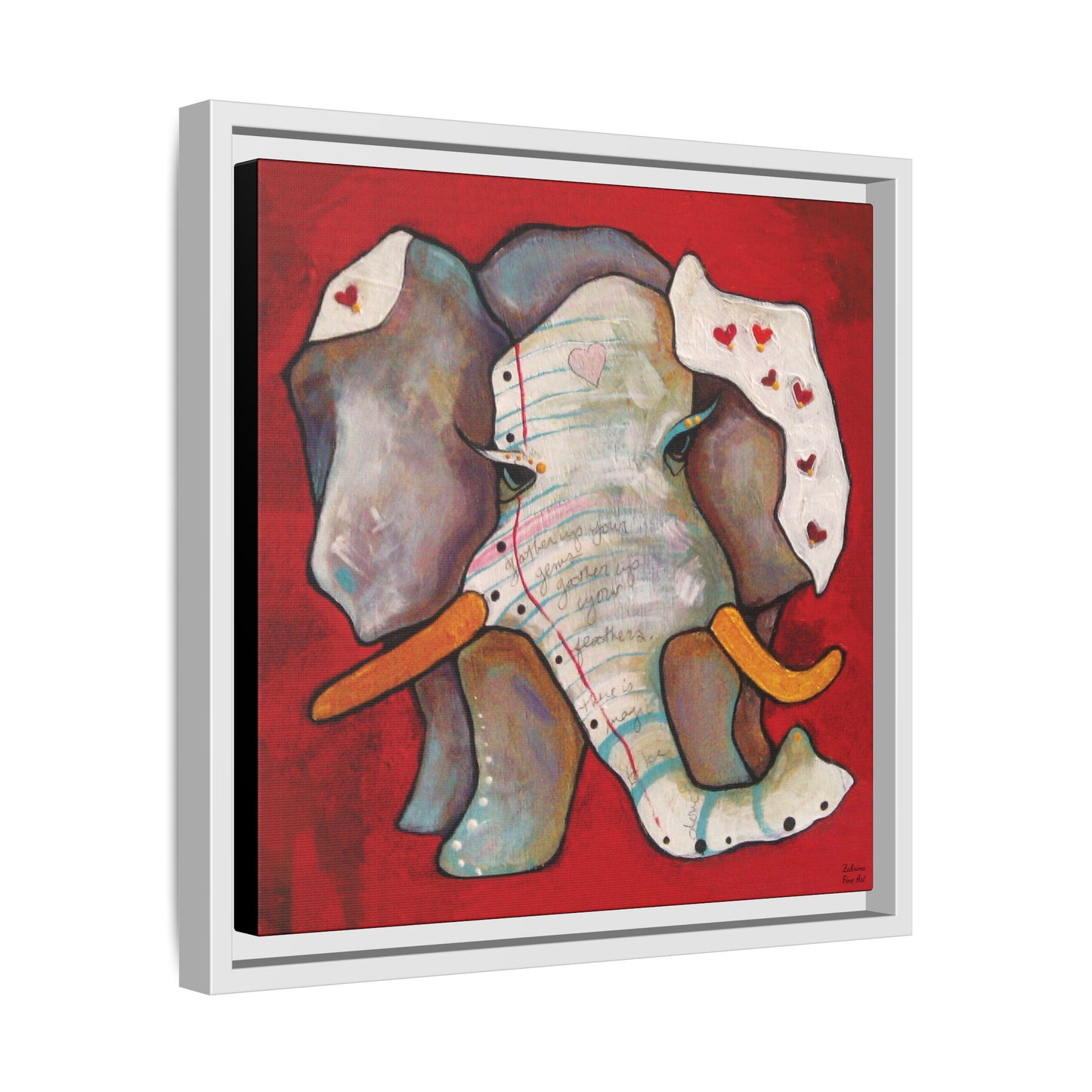 "Red Heart Elephant" Framed Canvas Fine Art Reproduction by Zabrina Fine Art