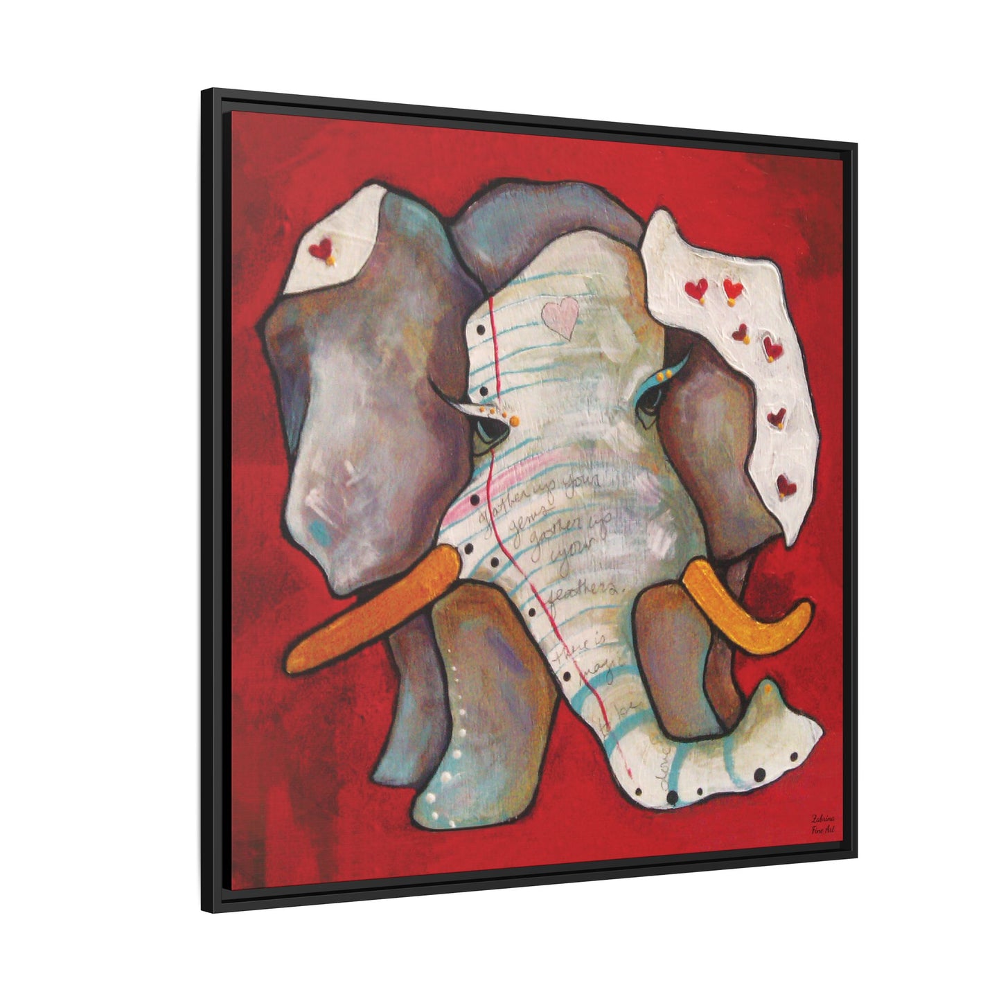 "Red Heart Elephant" Framed Canvas Fine Art Reproduction by Zabrina Fine Art