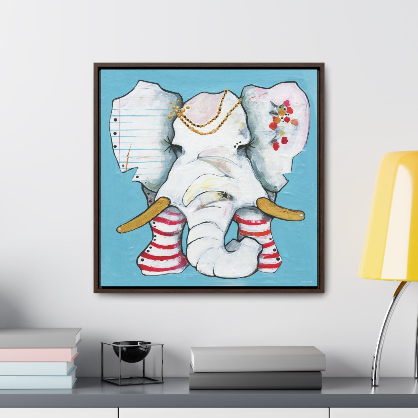 "Red Stripe Elephant" Framed Canvas Fine Art Reproduction by Zabrina Fine Art