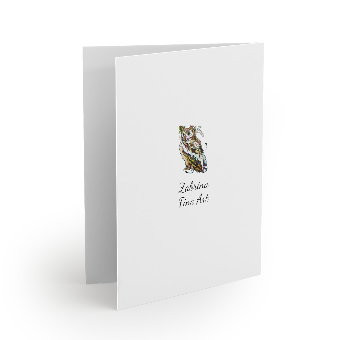 Whimsical "Peacock Crown Owl" Note Cards by Zabrina Fine Art (Set of 8/16/24)