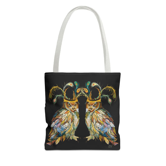 "Two Owls" Tote Bag Black by Zabrina Fine Art