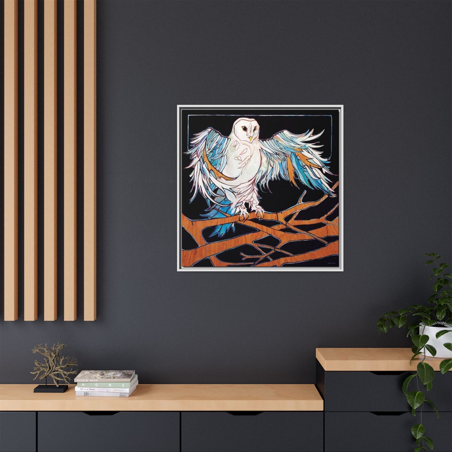 "Blue Owl" Framed Canvas Fine Art Reproduction by Zabrina Fine Art