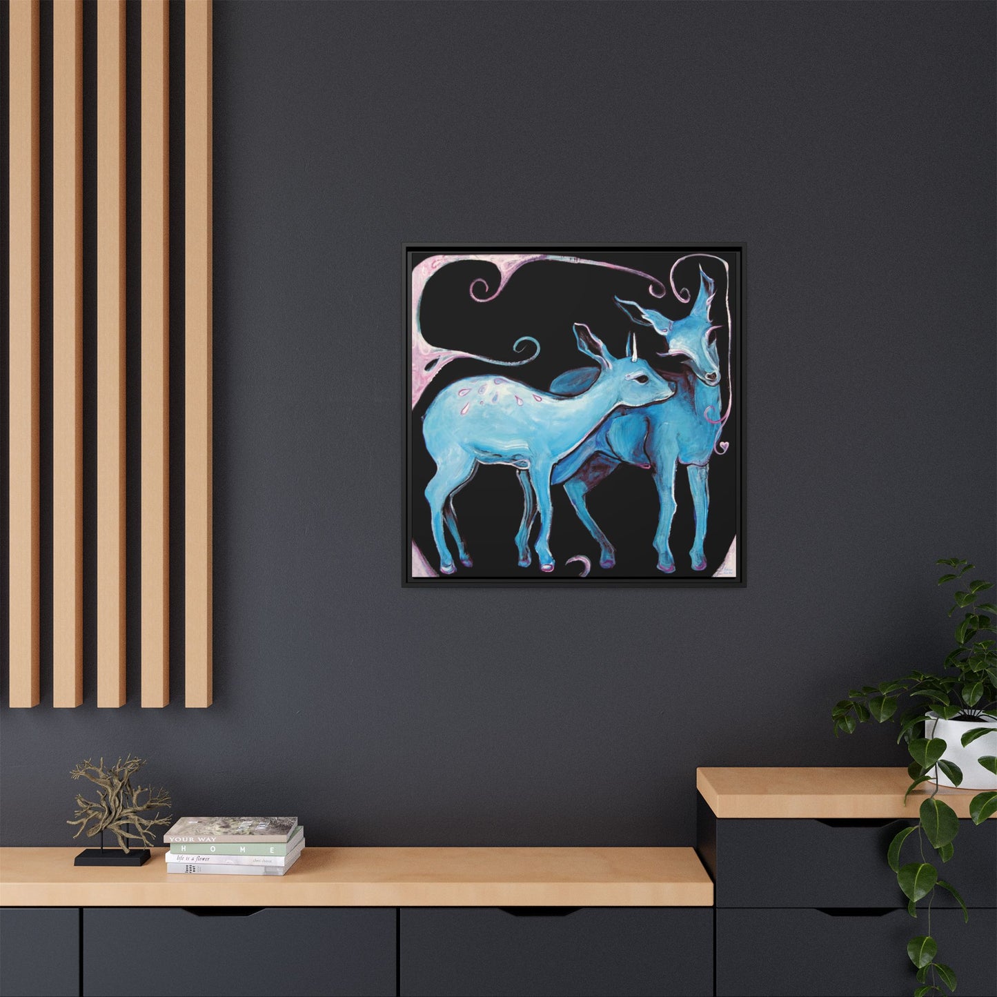 "Deer Love" Framed Canvas Fine Art Reproduction by Zabrina Fine Art