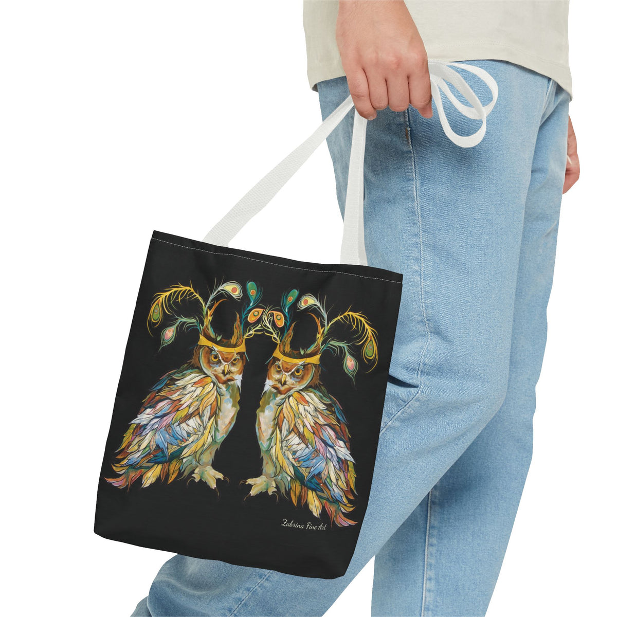 "Two Owls" Tote Bag Black by Zabrina Fine Art