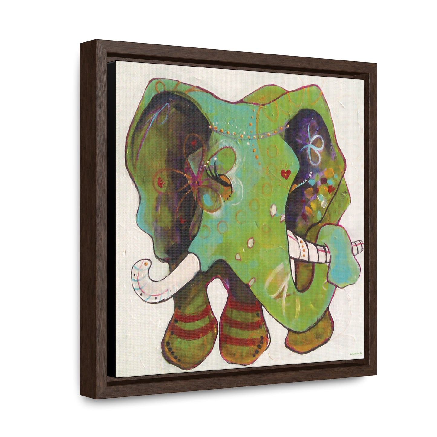 "Green Elephant" Framed Canvas Fine Art Reproduction by Zabrina Fine Art