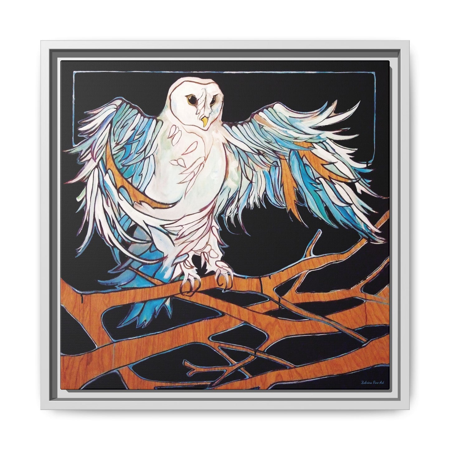 "Blue Owl" Framed Canvas Fine Art Reproduction by Zabrina Fine Art
