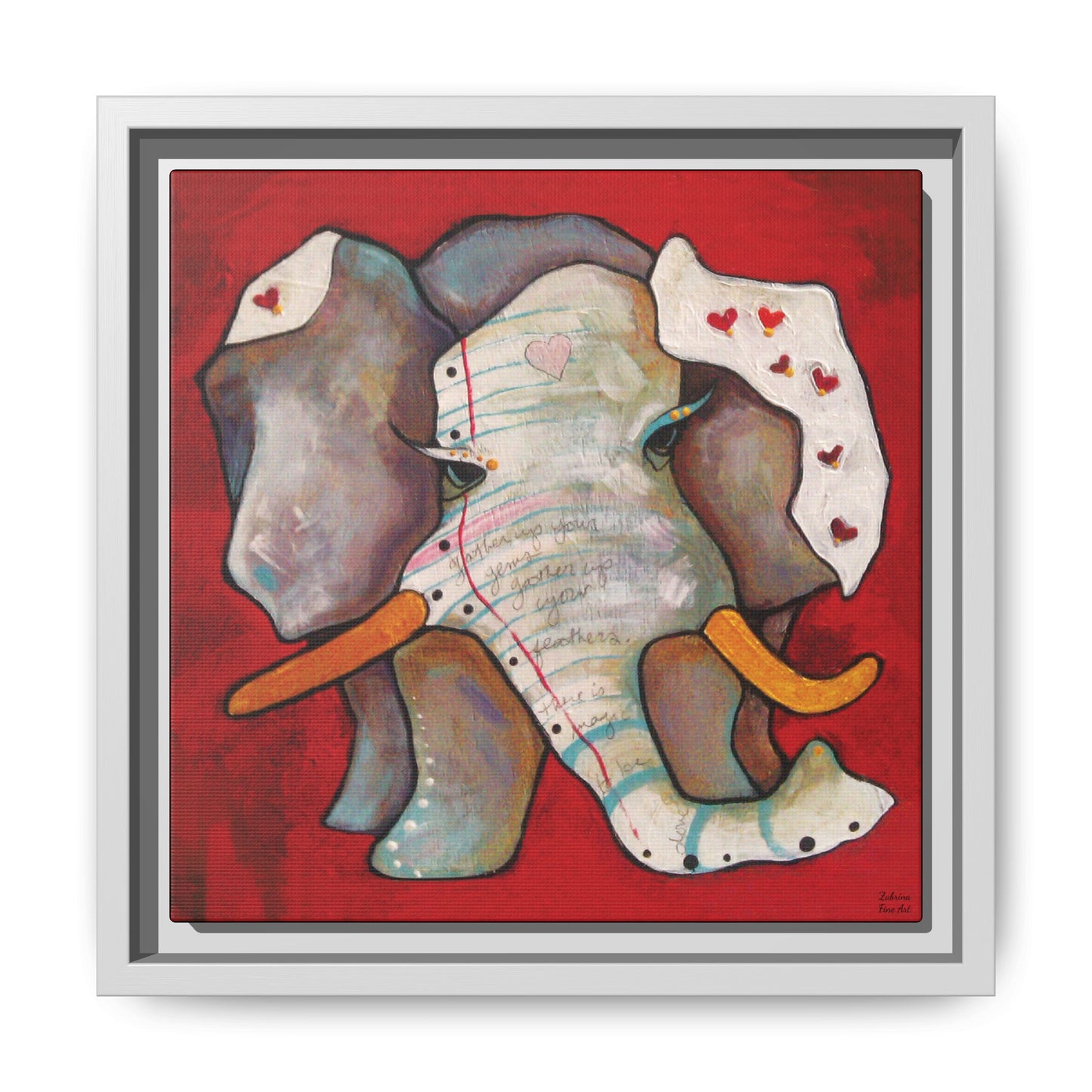 "Red Heart Elephant" Framed Canvas Fine Art Reproduction by Zabrina Fine Art