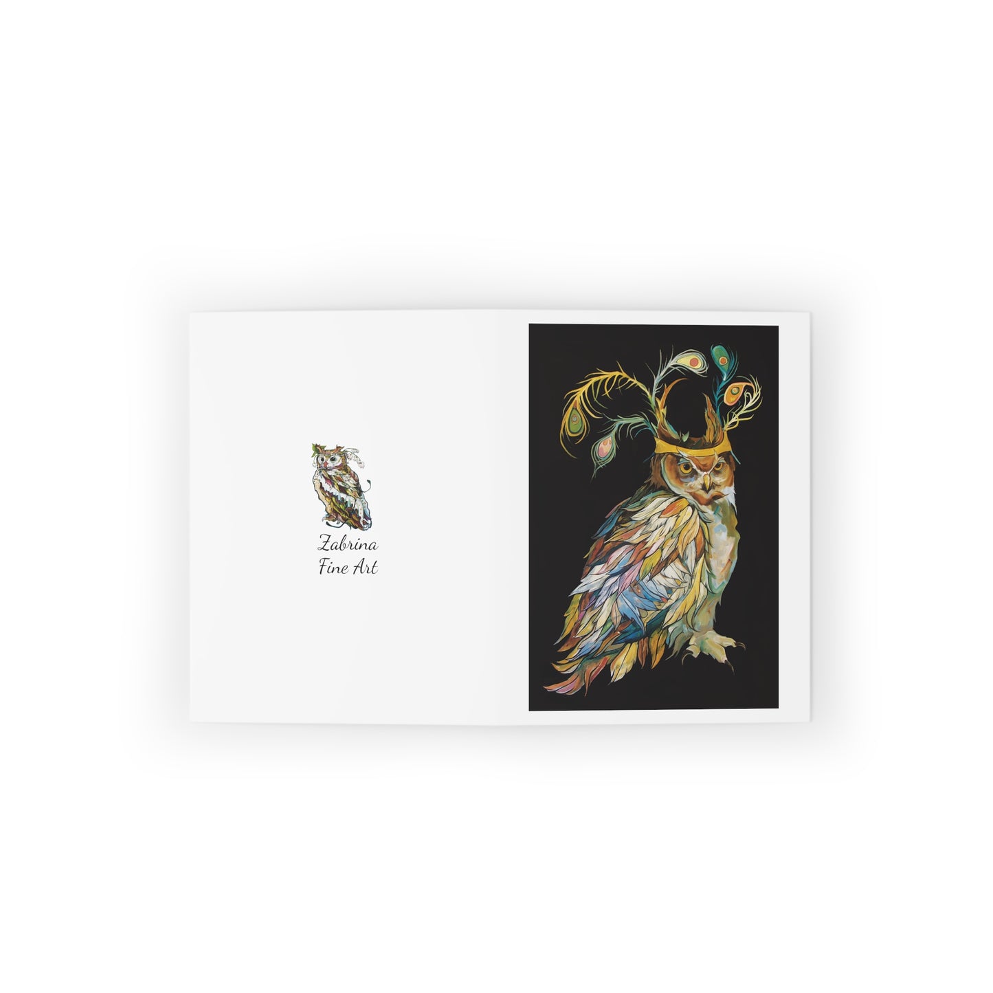 Whimsical "Peacock Crown Owl" Note Cards by Zabrina Fine Art  (set of 8)  FREE SHIPPING