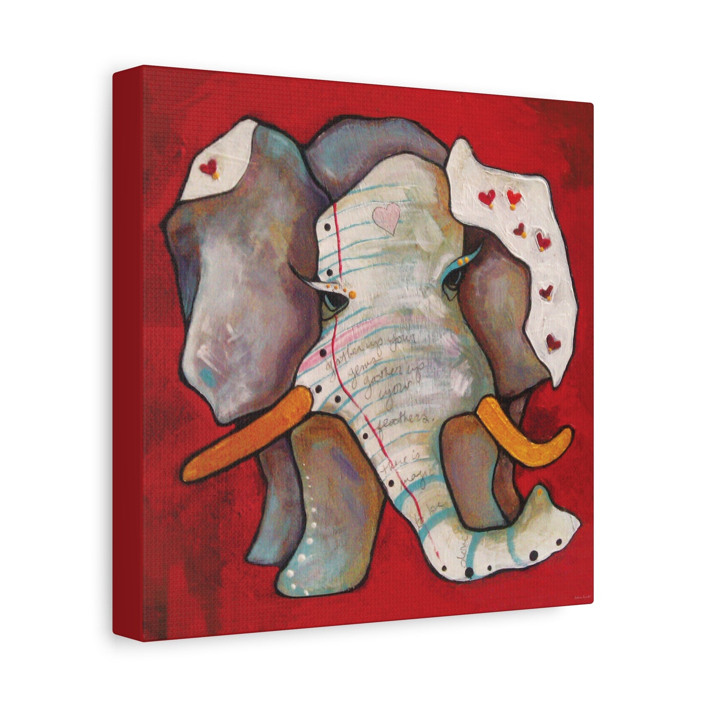 "Red Heart Elephant" Unframed Canvas Red Edge Reproduction by Zabrina Fine Art