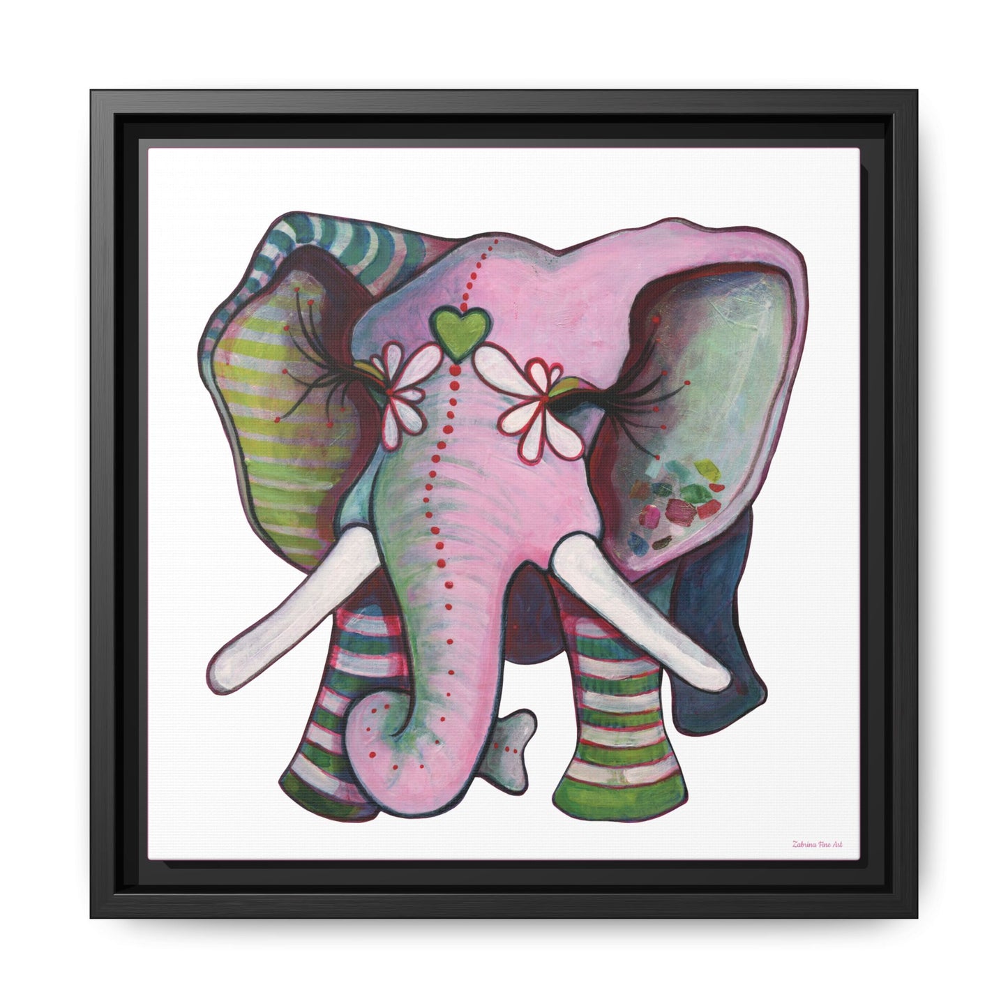 "Green Heart Elephant" Framed Canvas Fine Art Reproduction by Zabrina Fine Art