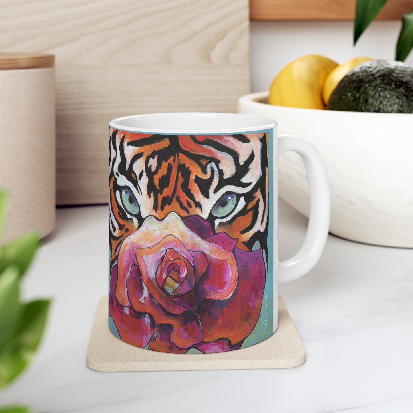 "Tiger Rose" Ceramic Mug by Zabrina Fine Art