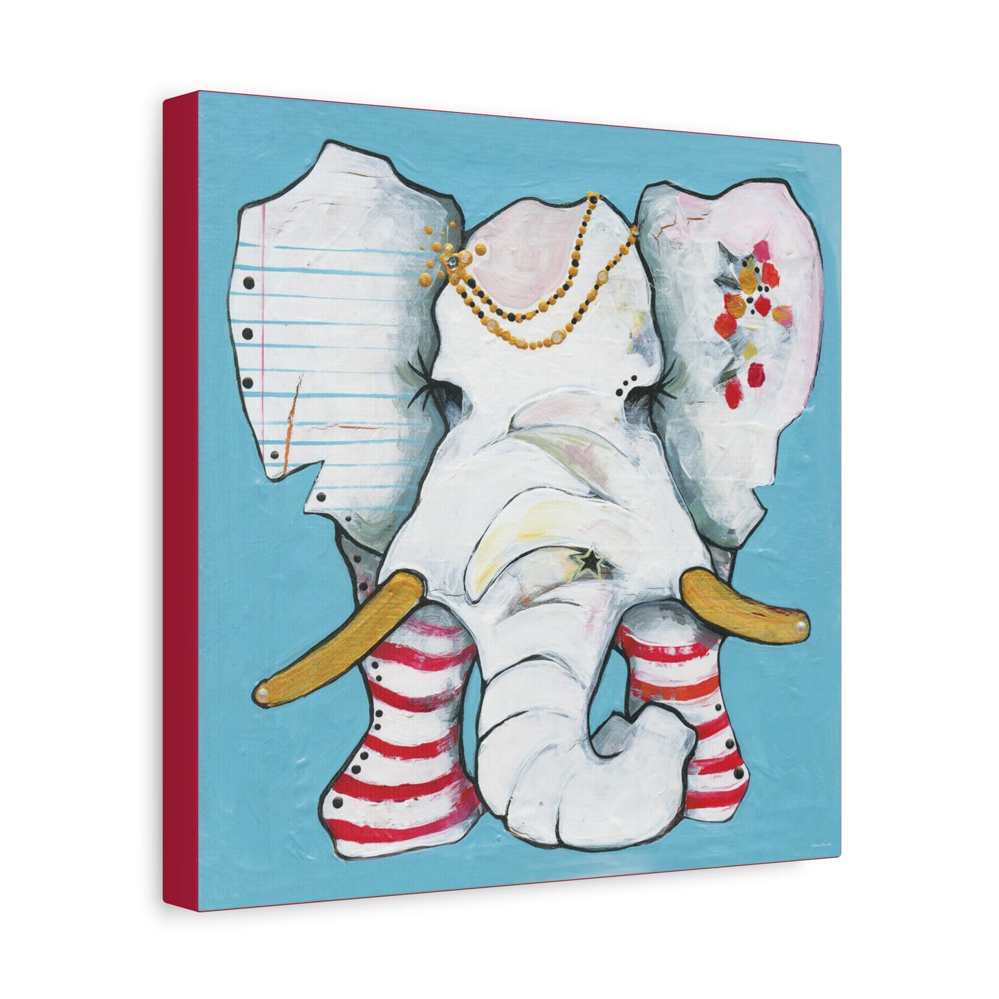 "Red Stripe Elephant" Unframed Canvas Candy Red Edge Reproduction by Zabrina Fine Art