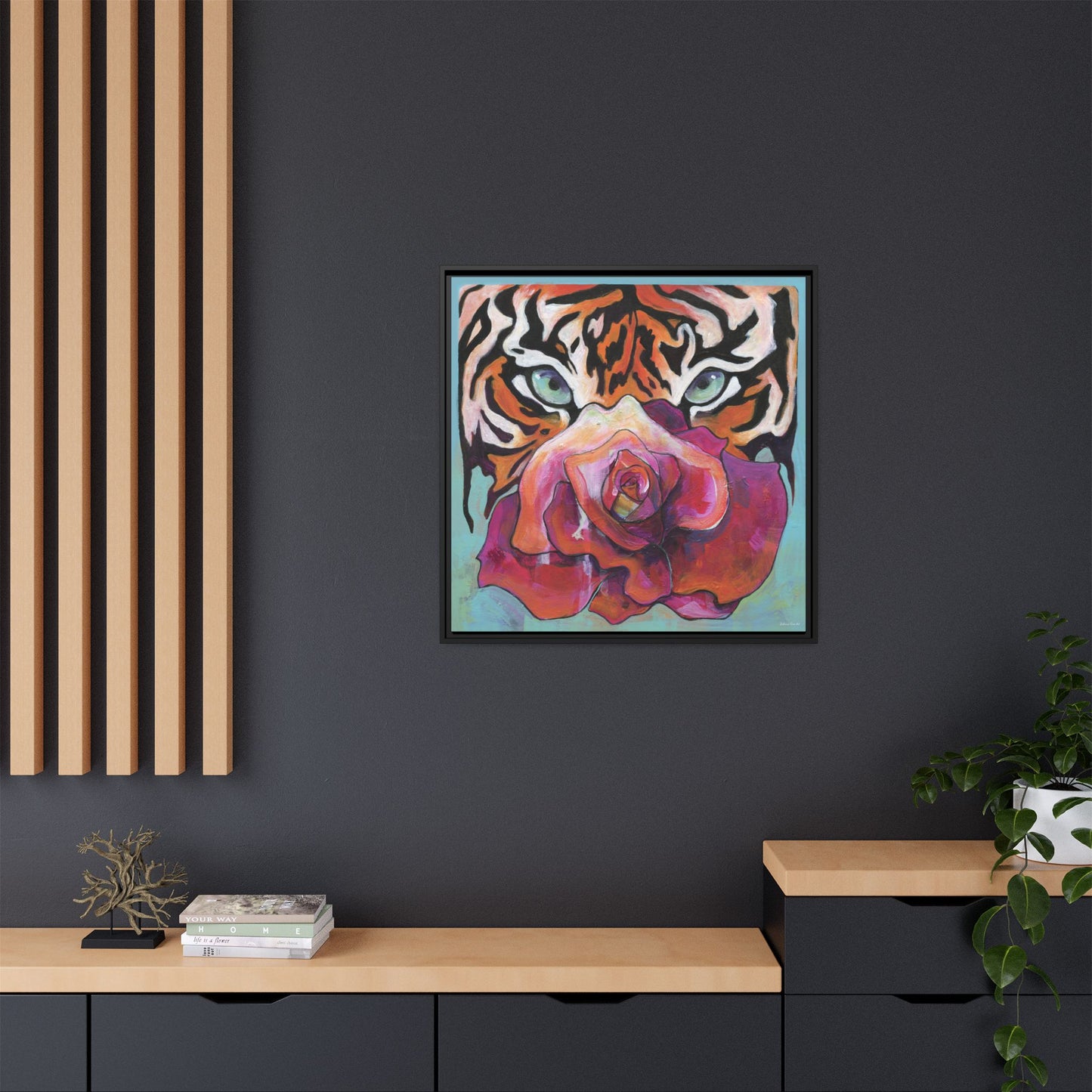 "Tiger Rose" Framed Canvas Fine Art Reproduction by Zabrina Fine Art