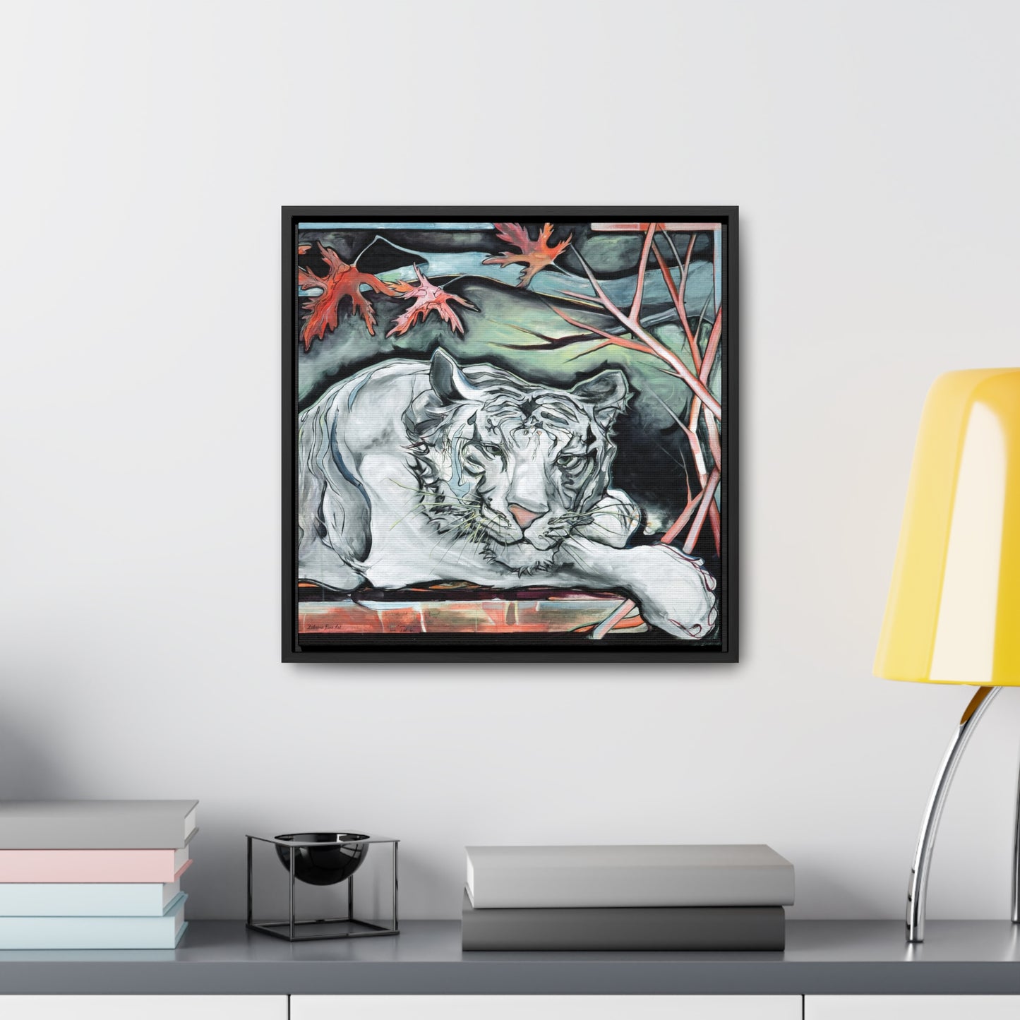 "White Tiger Portrait" Framed Canvas Fine Art Reproduction by Zabrina Fine Art