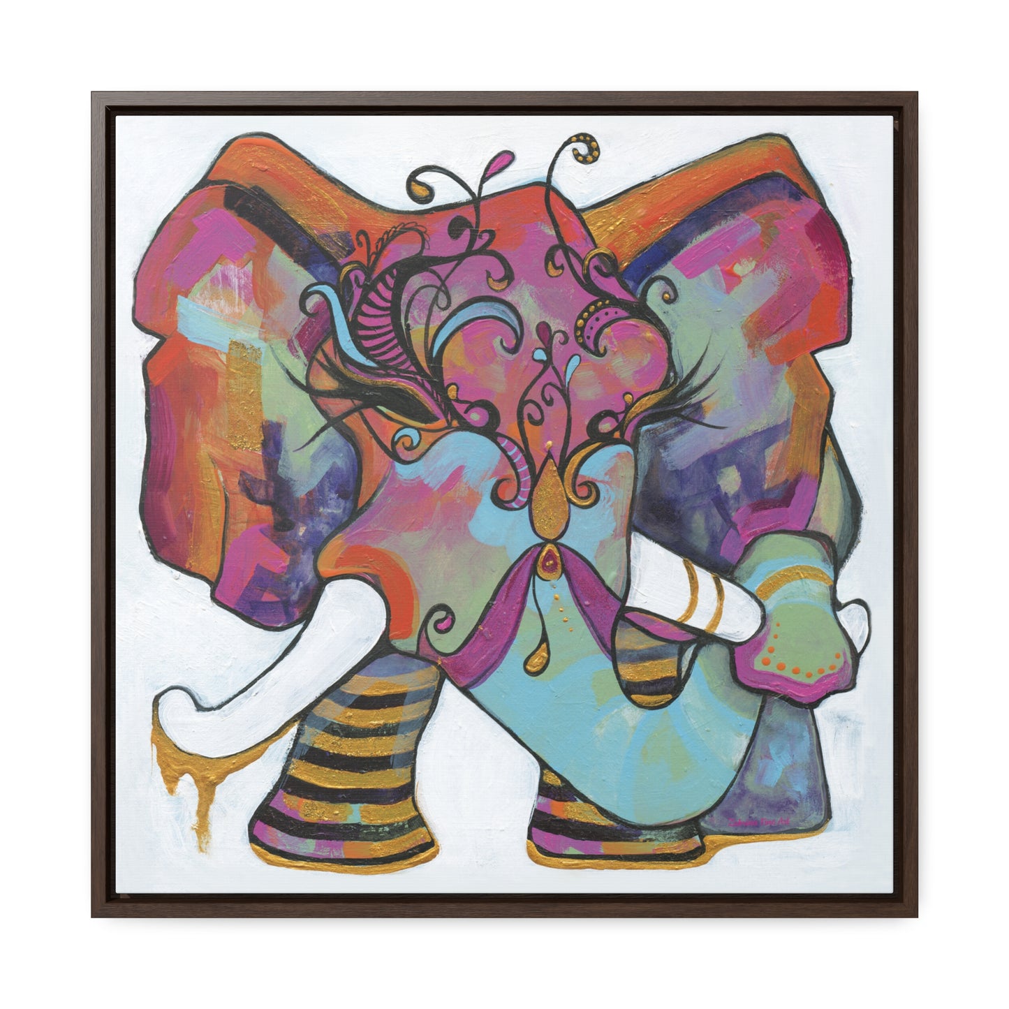 "Masquerade Elephant" Framed Canvas Fine Art Reproduction by Zabrina Fine Art