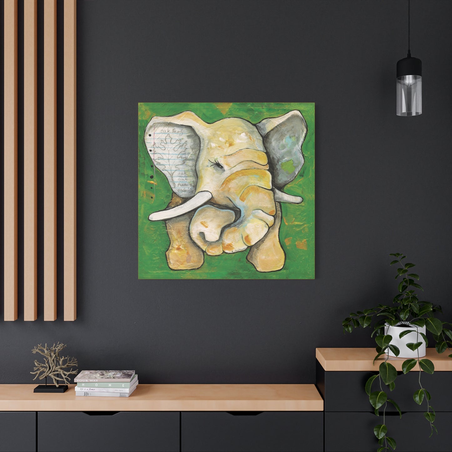 "Oak Leaf Elephant" Unframed Canvas Yellow Edge Reproduction by Zabrina Fine Art