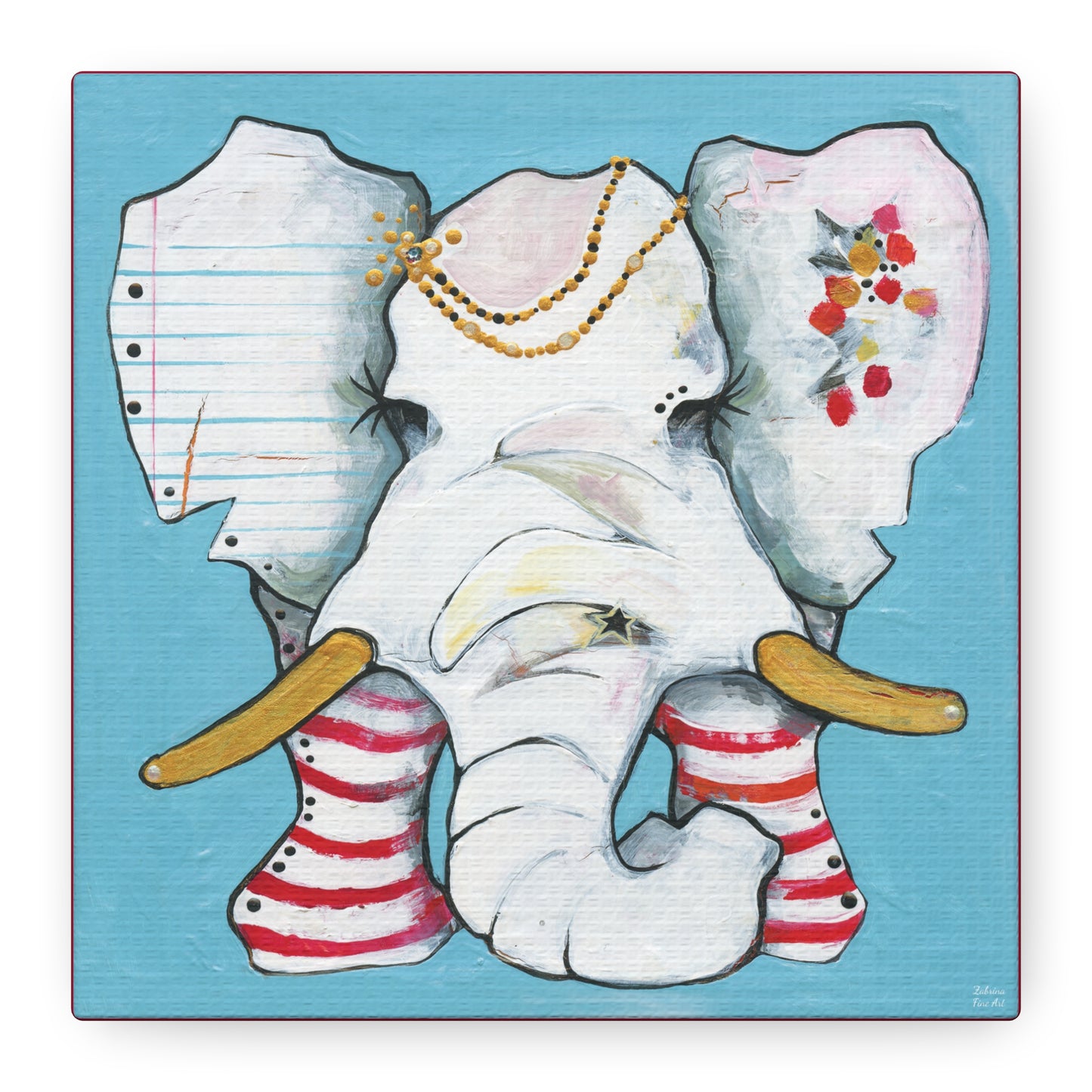 "Red Stripe Elephant" Unframed Canvas Candy Red Edge Reproduction by Zabrina Fine Art