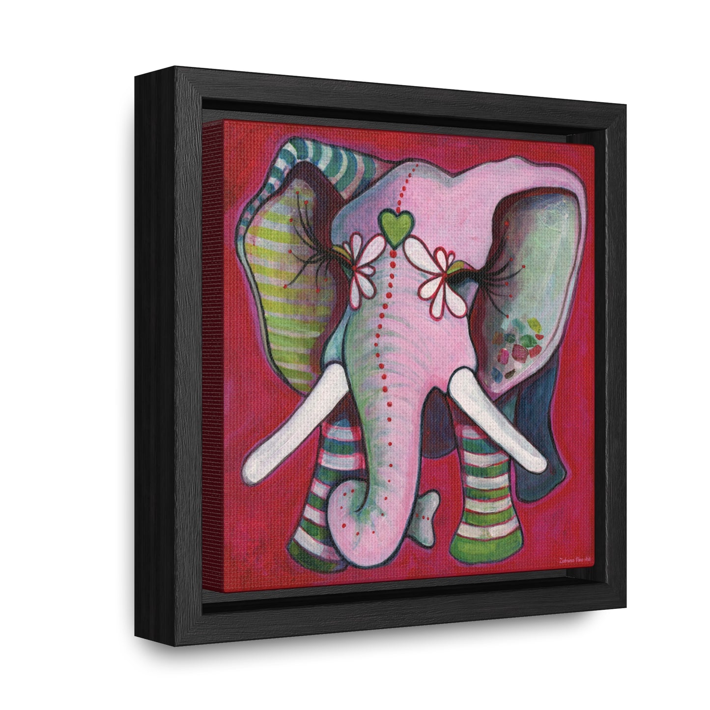 "Green Heart Elephant With Red" Framed Canvas Fine Art Reproduction by Zabrina Fine Art