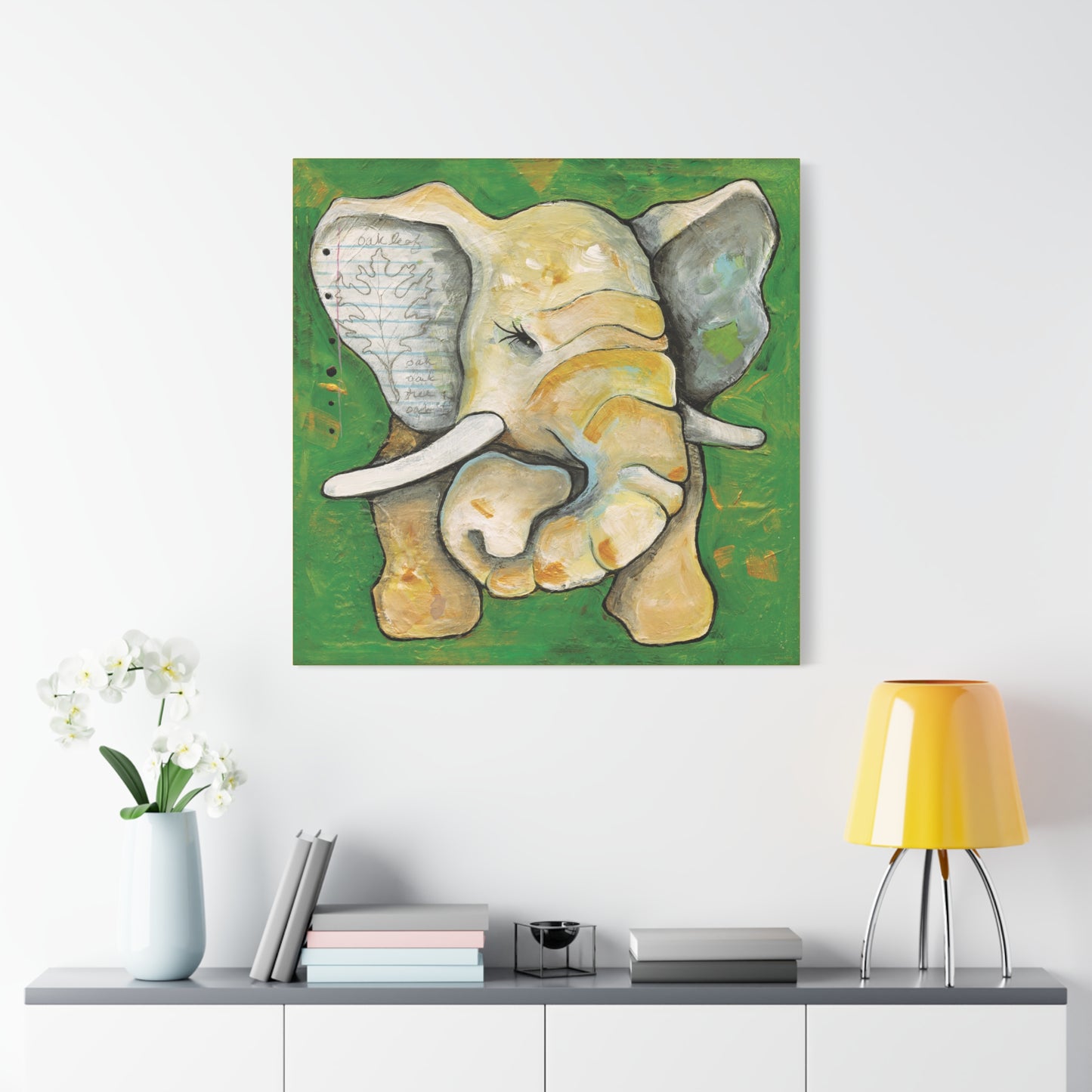 "Oak Leaf Elephant" Unframed Canvas Yellow Edge Reproduction by Zabrina Fine Art