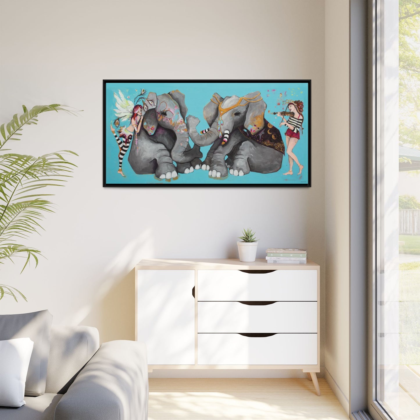 "Elephant Love" Framed Canvas Fine Art Reproduction by Zabrina Fine Art