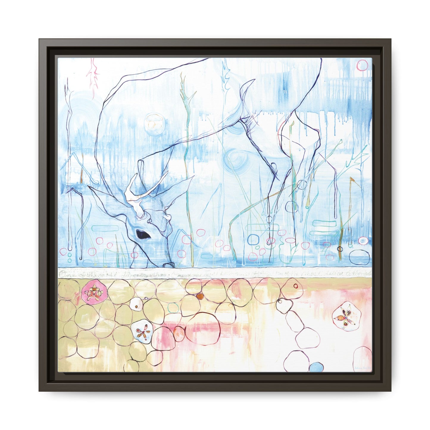 "One Antler Deer" Framed Canvas Fine Art Reproduction by Zabrina Fine Art