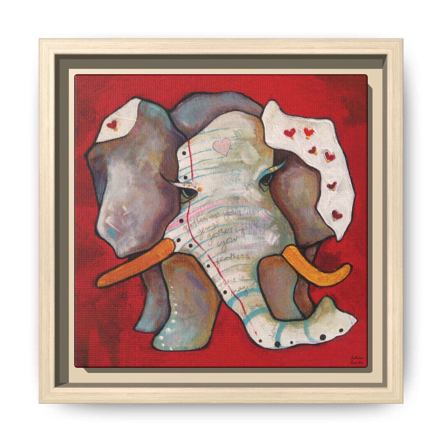 "Red Heart Elephant" Framed Canvas Fine Art Reproduction by Zabrina Fine Art