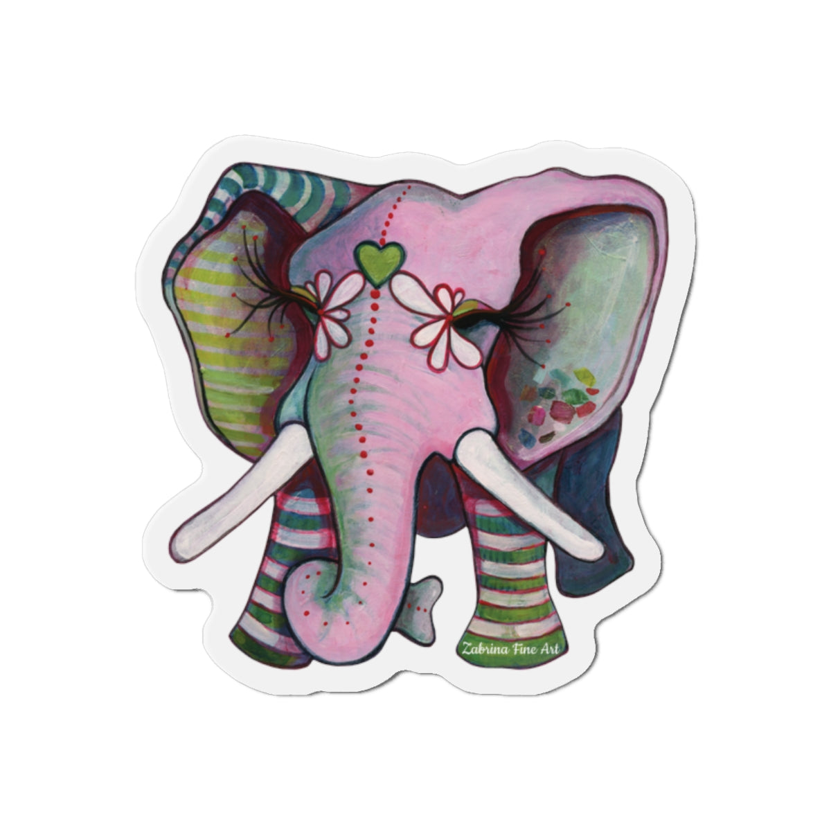 "Green Heart Elephant" Die-Cut Magnet by Zabrina Fine Art