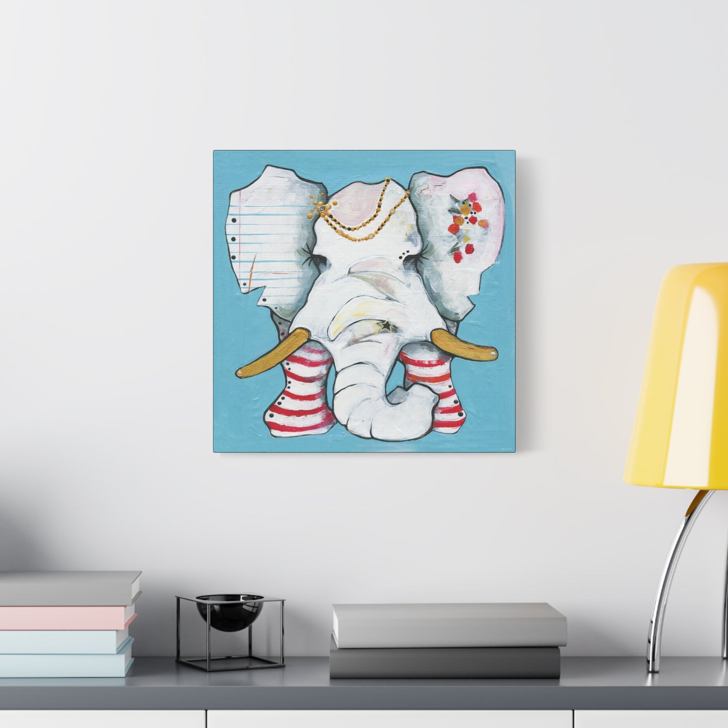 "Red Stripe Elephant" Unframed Canvas Black Edge Reproduction by Zabrina Fine Art