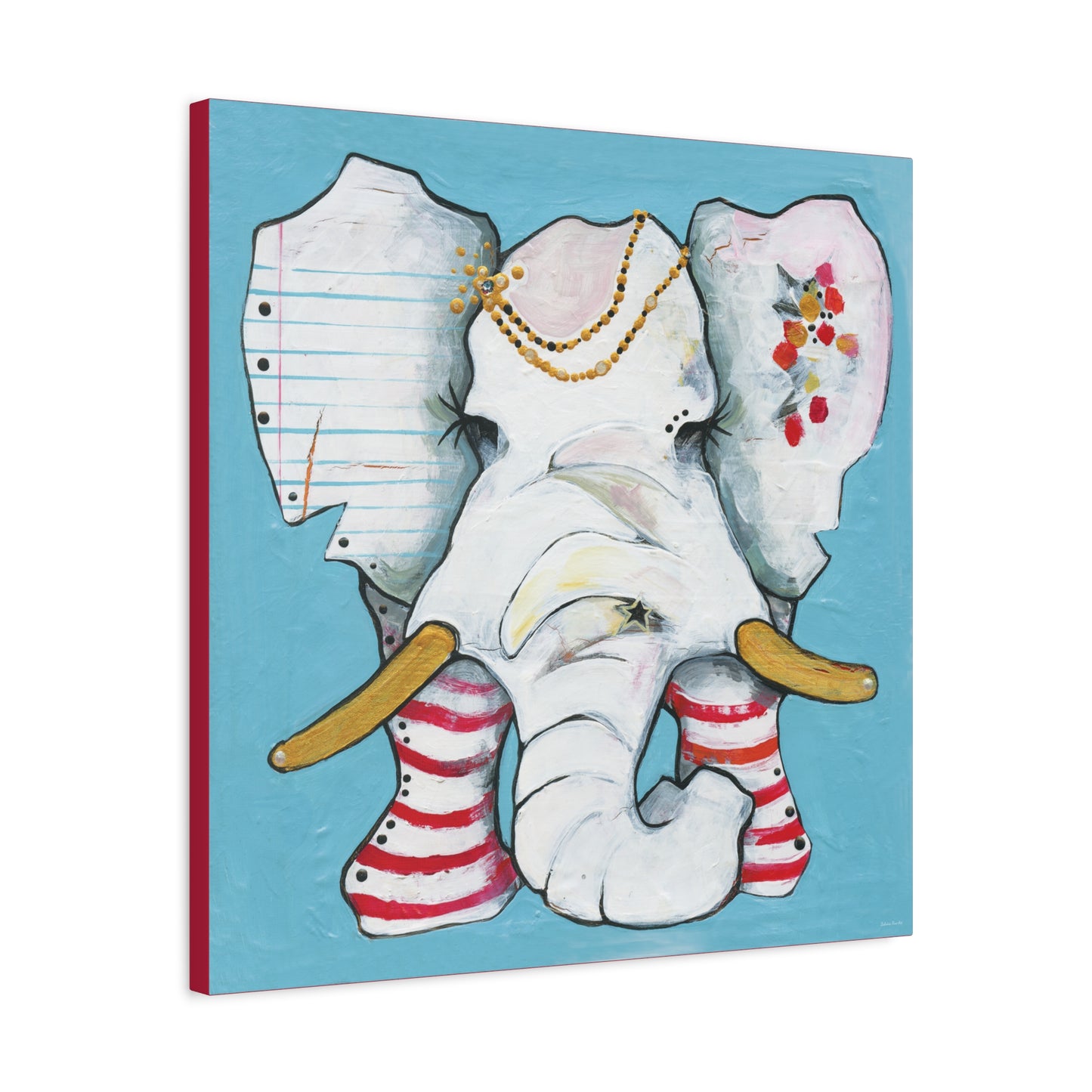 "Red Stripe Elephant" Unframed Canvas Candy Red Edge Reproduction by Zabrina Fine Art